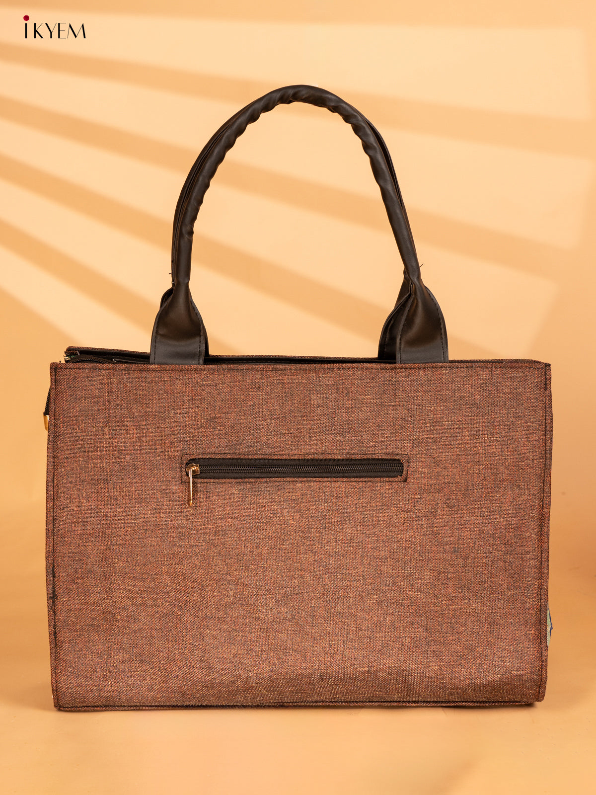 Jacquard Handbag with Leather Sling - Brown - KA18143