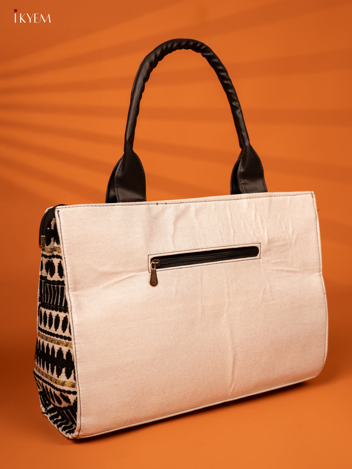 Jacquard Handbag with Leather Sling - White - KA18144