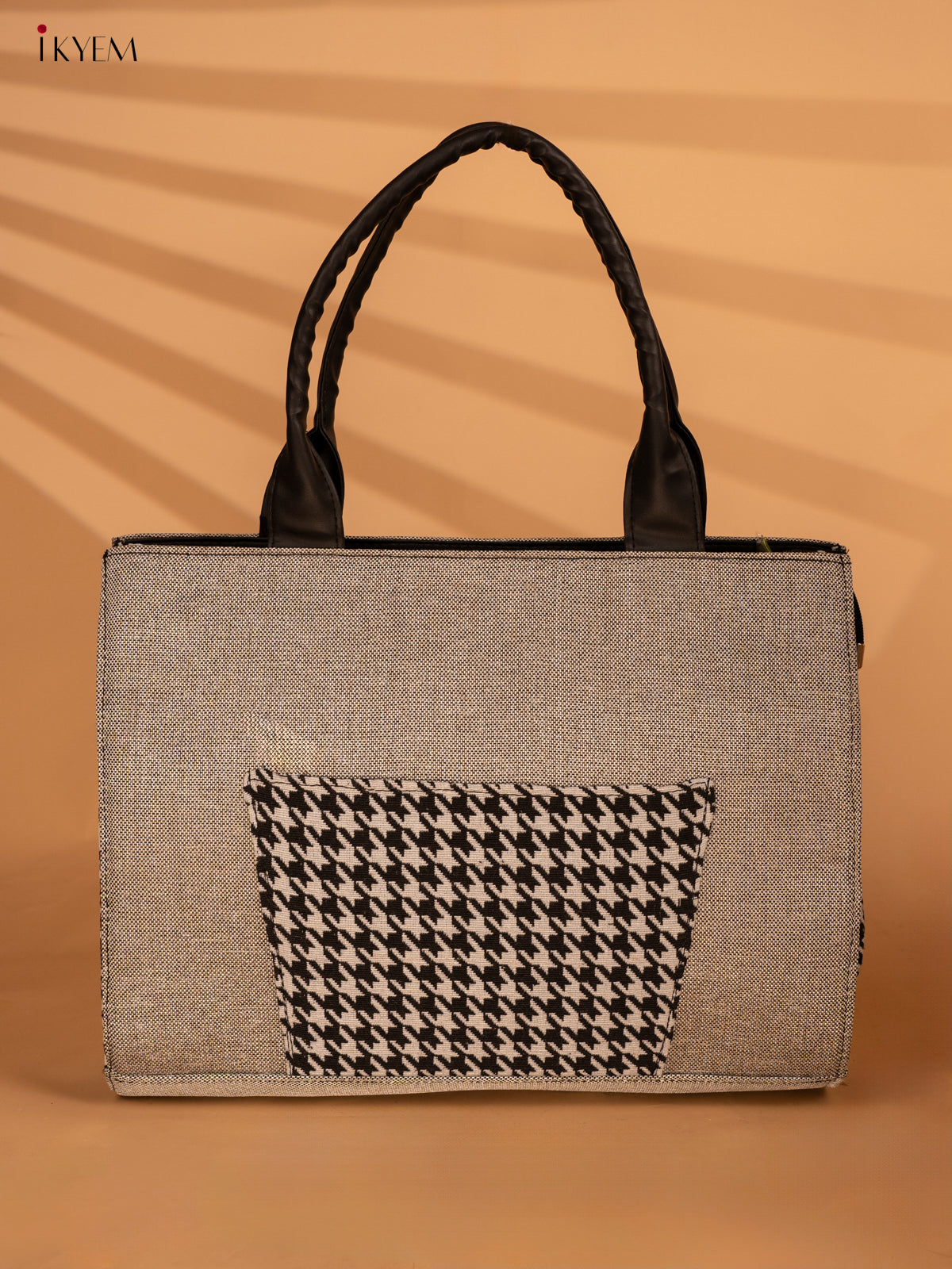 Jacquard Handbag with Leather Sling - Grey - KA18145