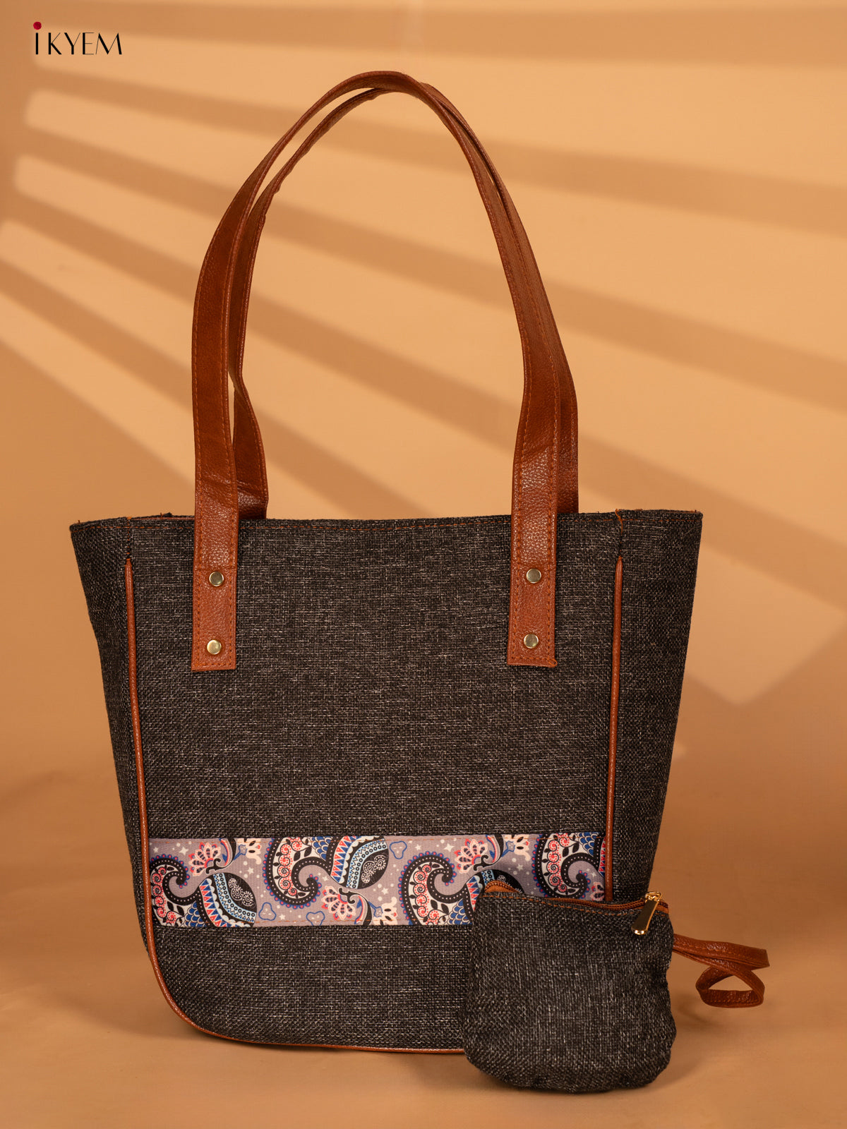 Jacquard Handbag with Coin Pouch - Black - KA18146