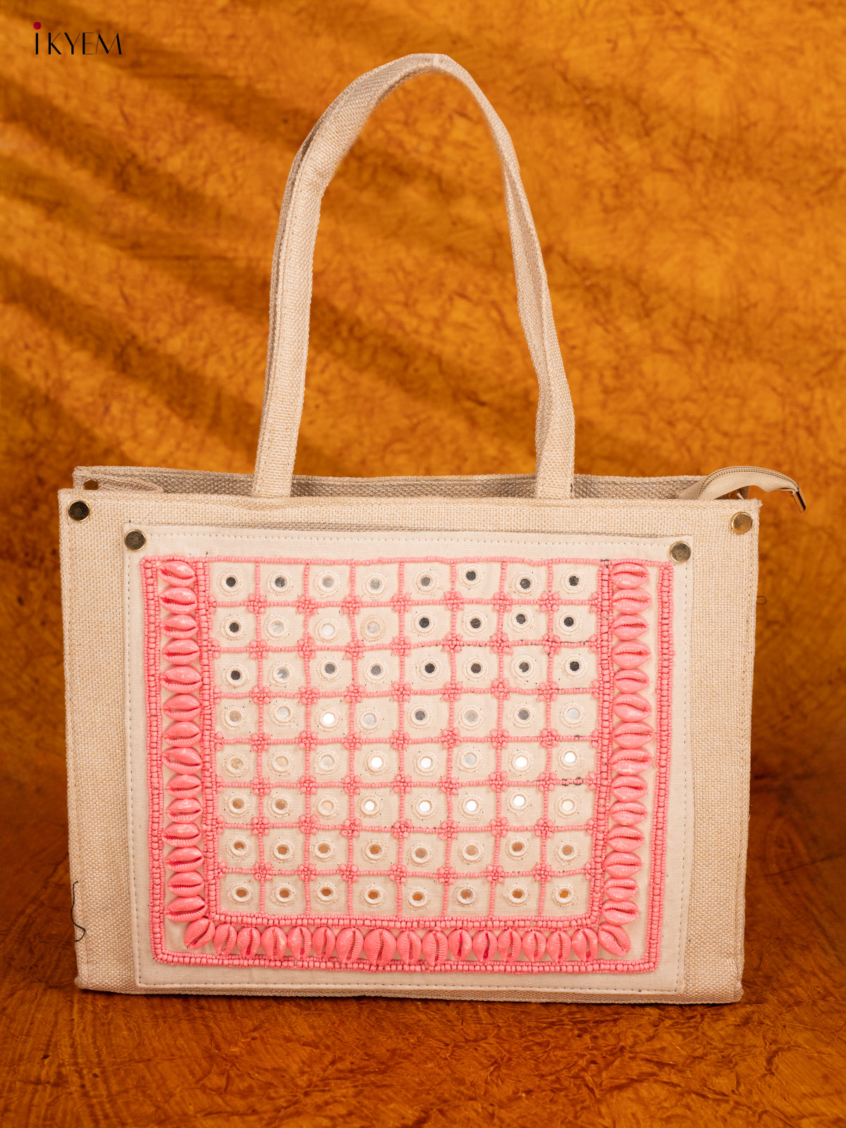 Embellished Jute Handbag - Pink - KA18153