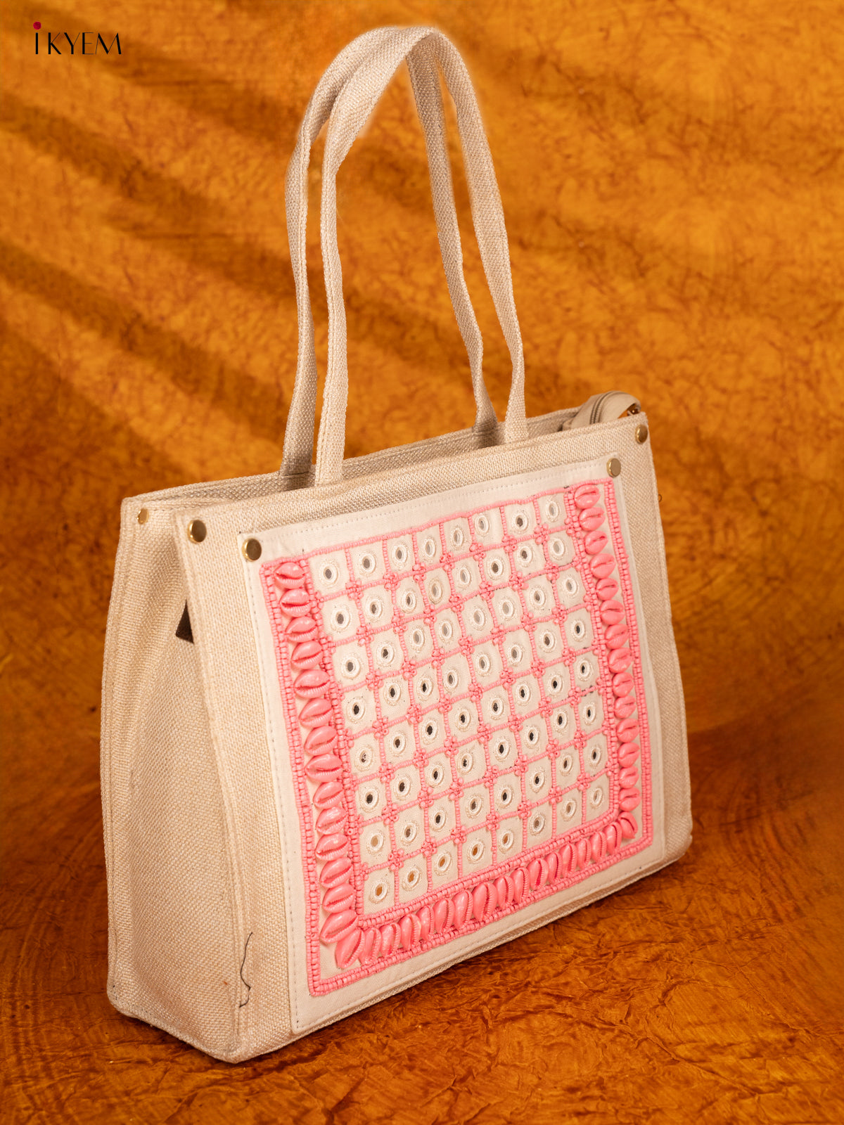 Embellished Jute Handbag - Pink - KA18153