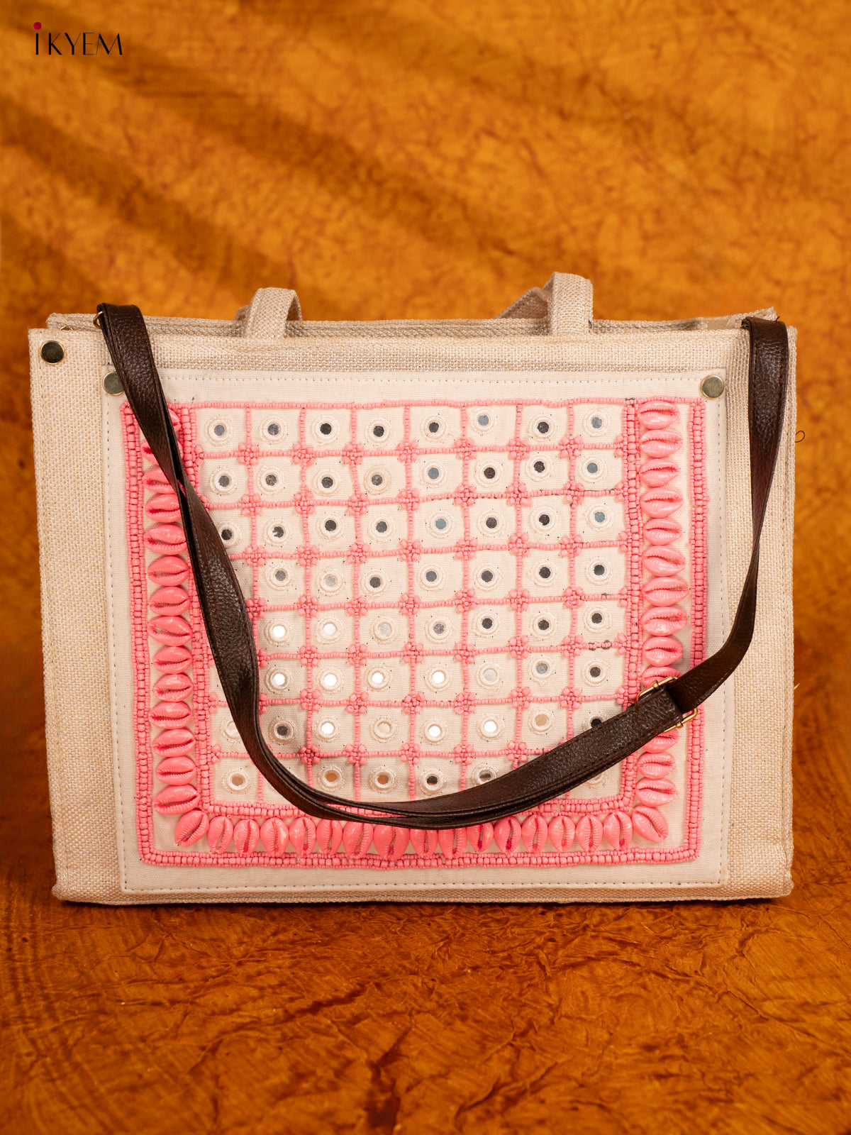 Embellished Jute Handbag - Pink - KA18153