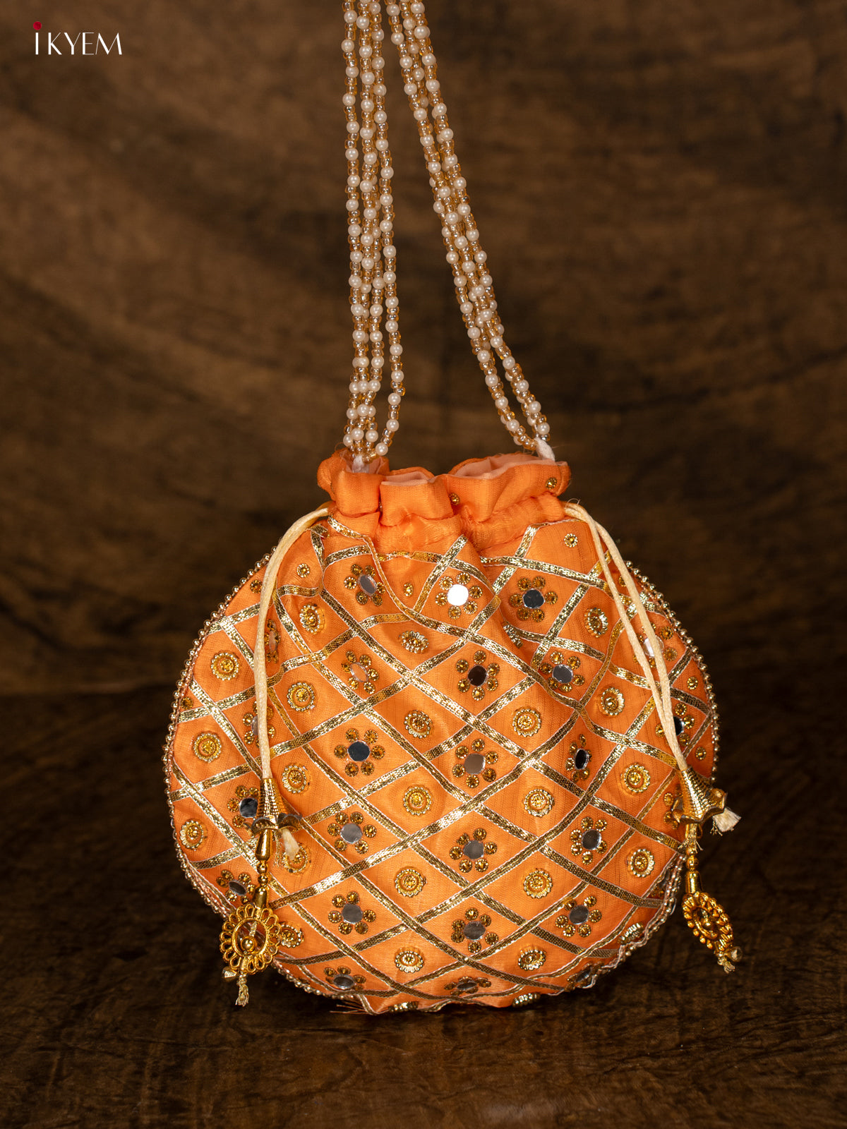 Designer Potli Bag with Mirror Work - Orange - KA18155