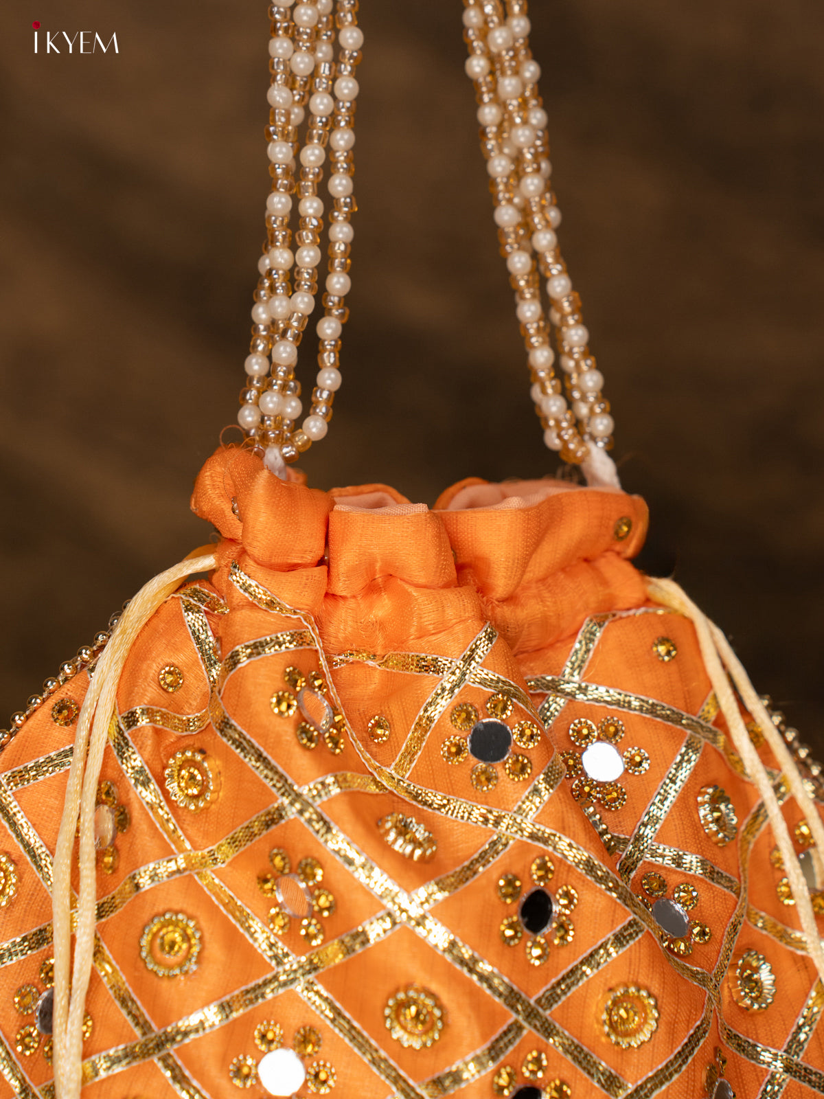 Designer Potli Bag with Mirror Work - Orange - KA18155