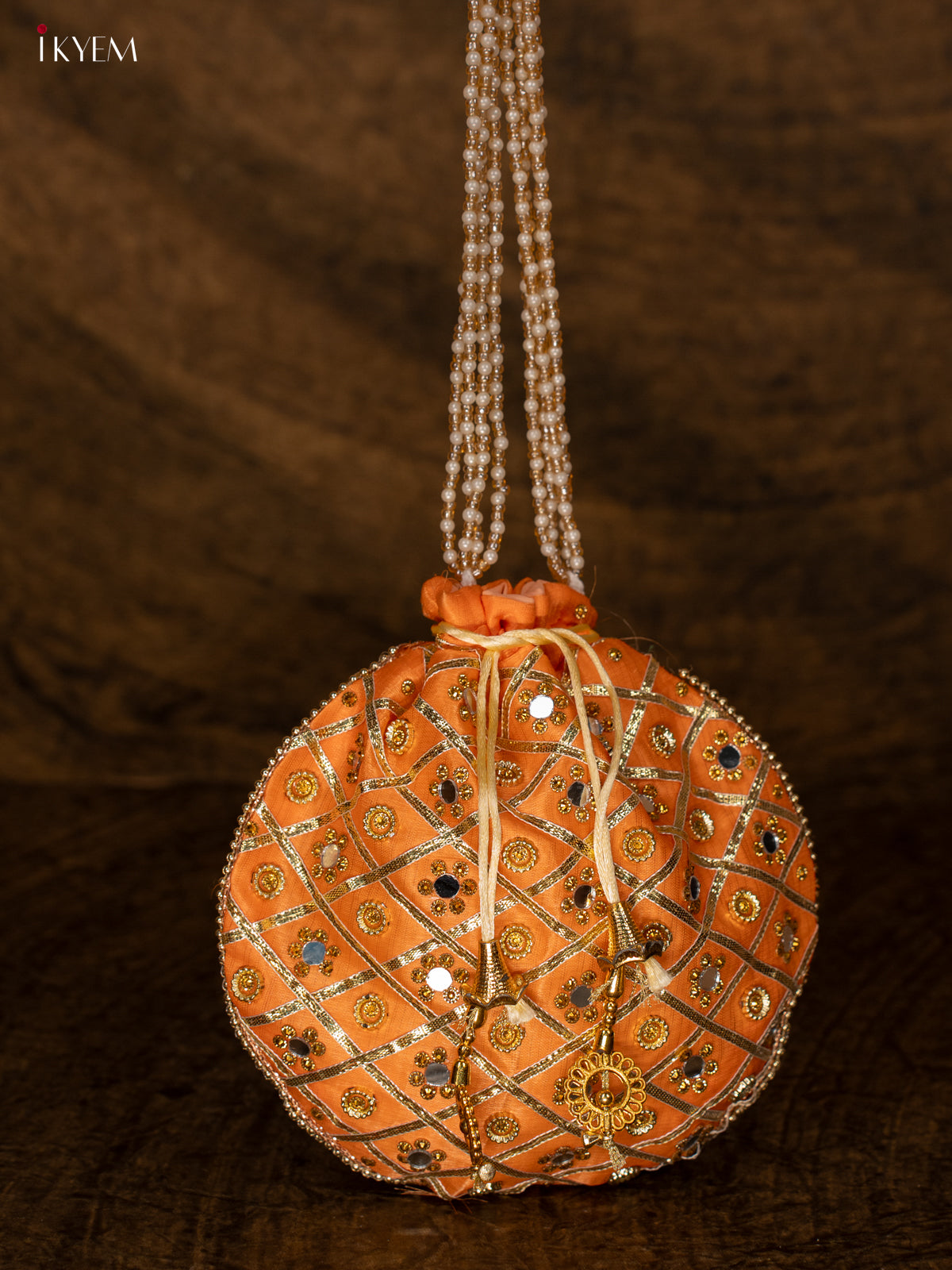 Designer Potli Bag with Mirror Work - Orange - KA18155