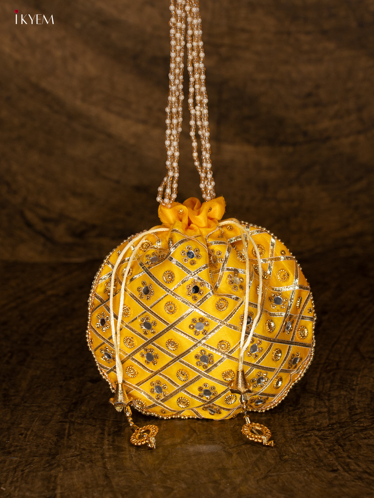 Designer Potli Bag with Mirror Work - Yellow - KA18156