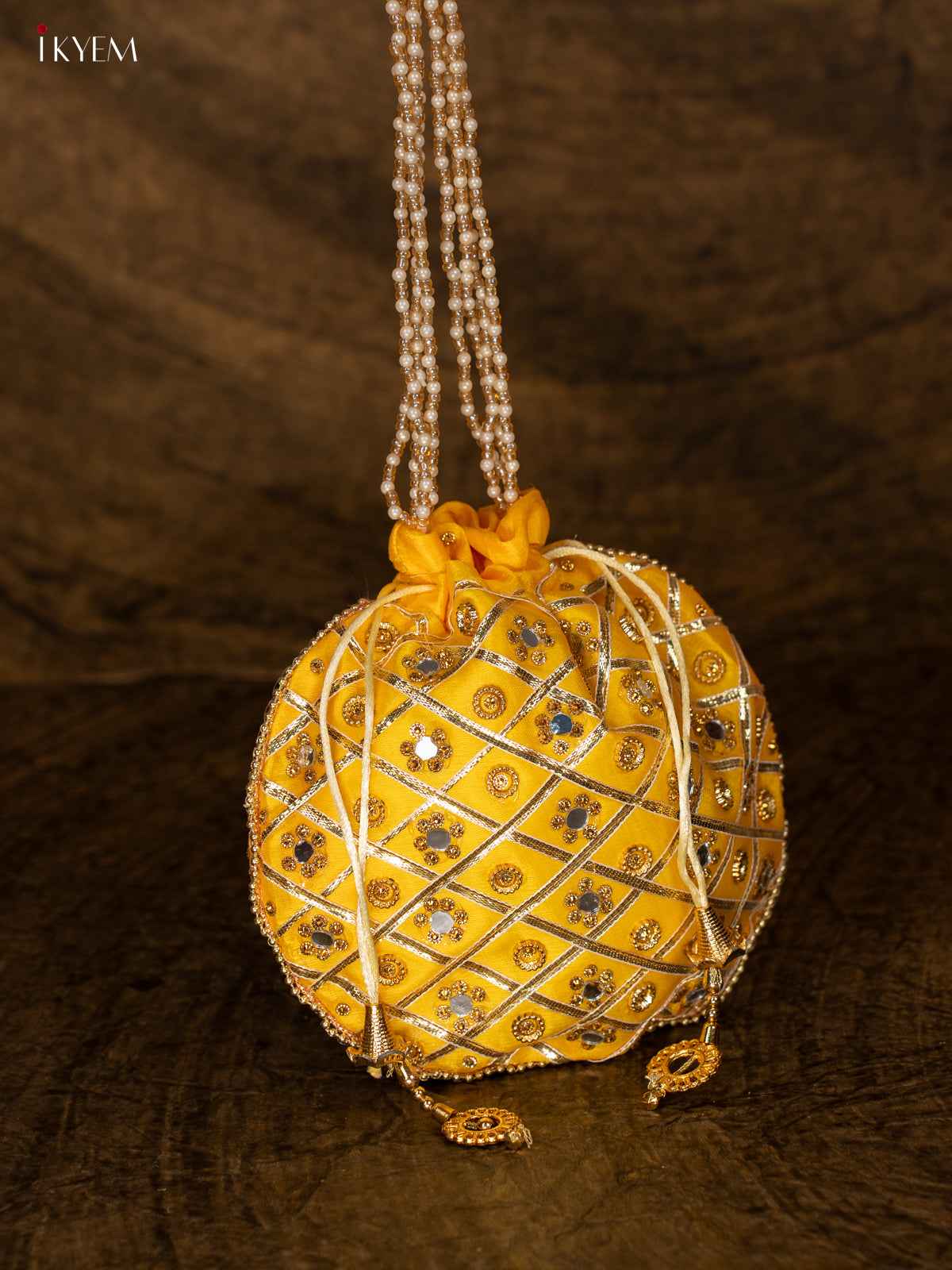 Designer Potli Bag with Mirror Work - Yellow - KA18156