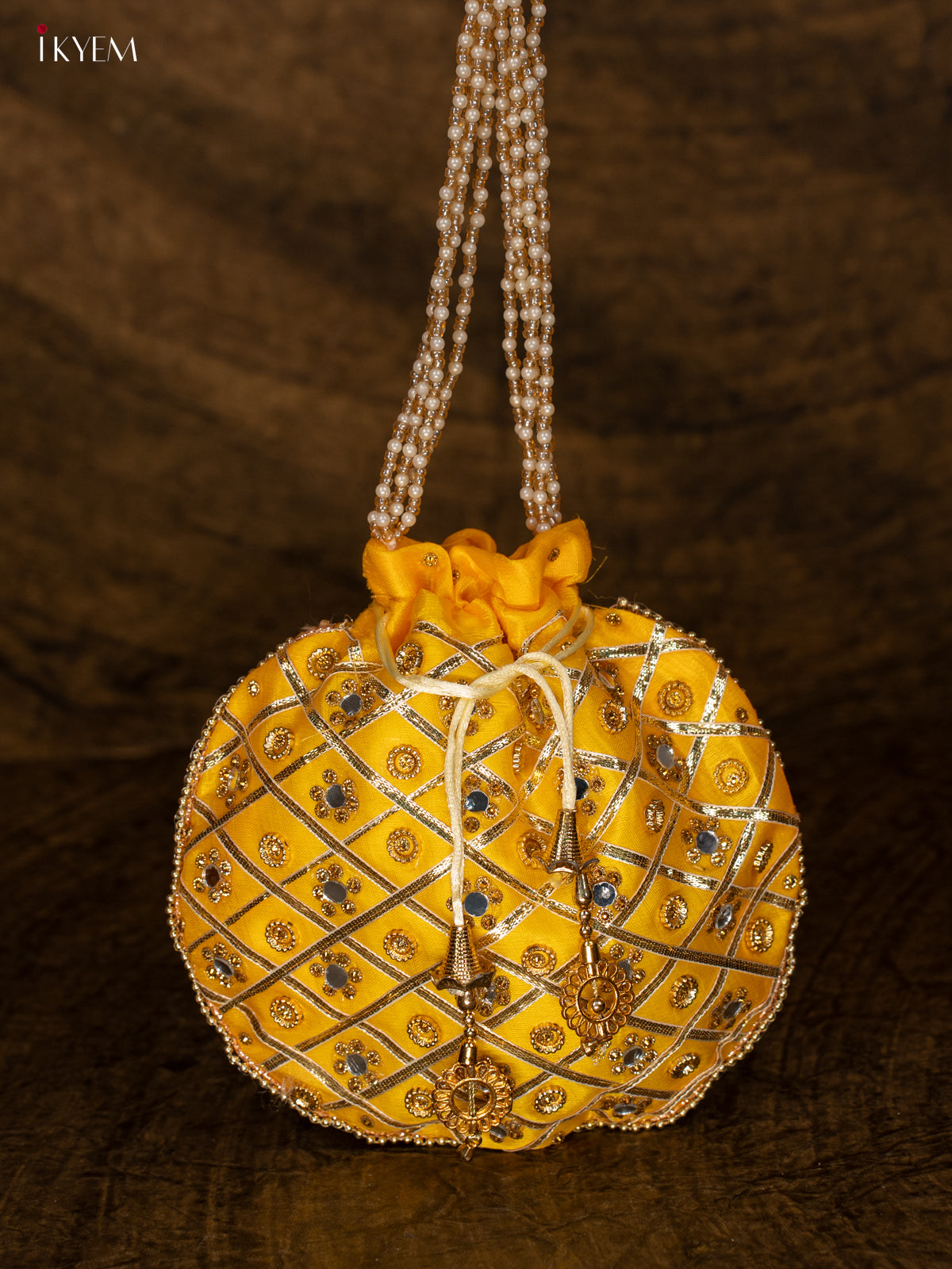 Designer Potli Bag with Mirror Work - Yellow - KA18156