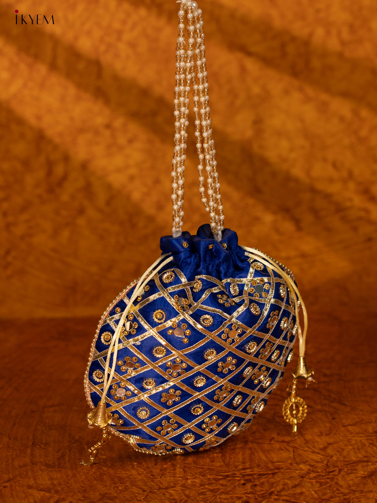 Designer Potli Bag with Mirror Work - Blue - KA18158