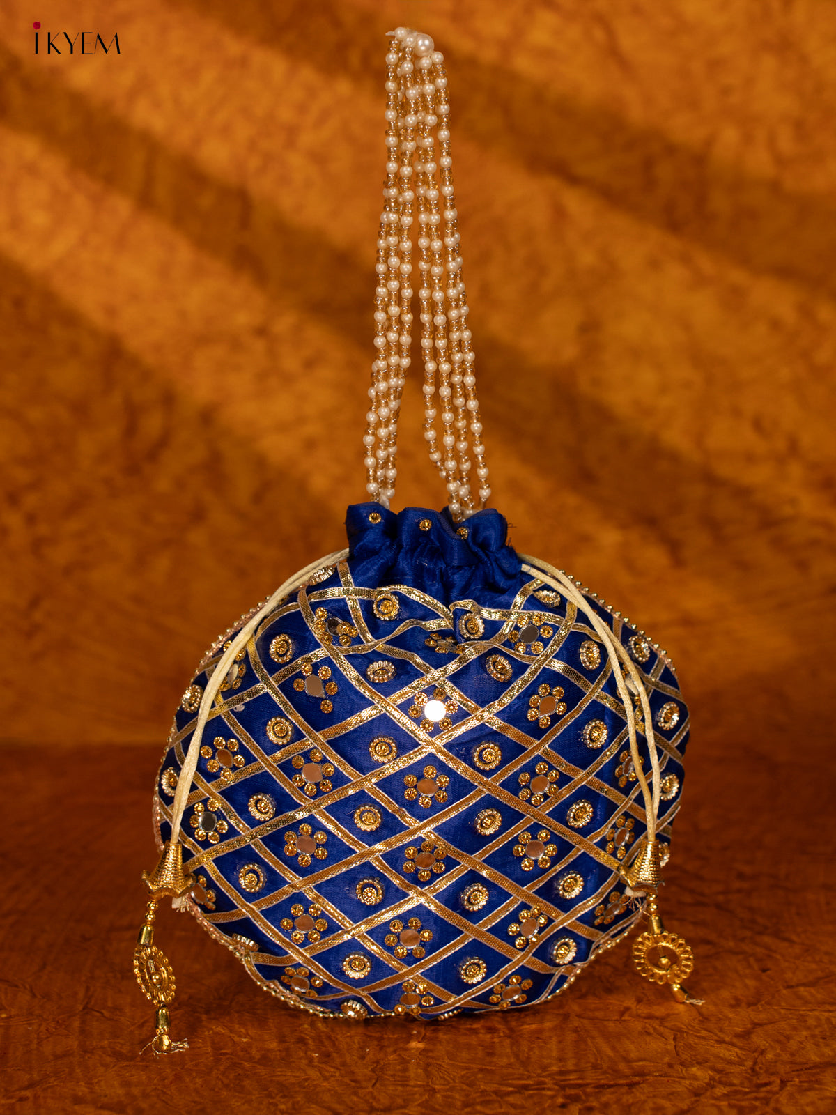 Designer Potli Bag with Mirror Work - Blue - KA18158