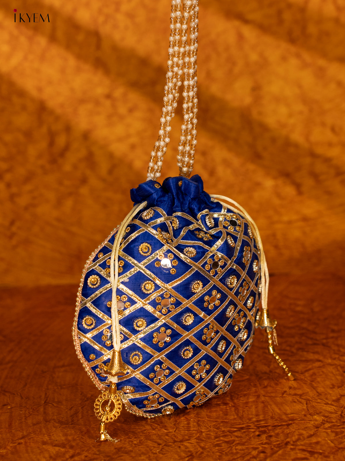 Designer Potli Bag with Mirror Work - Blue - KA18158