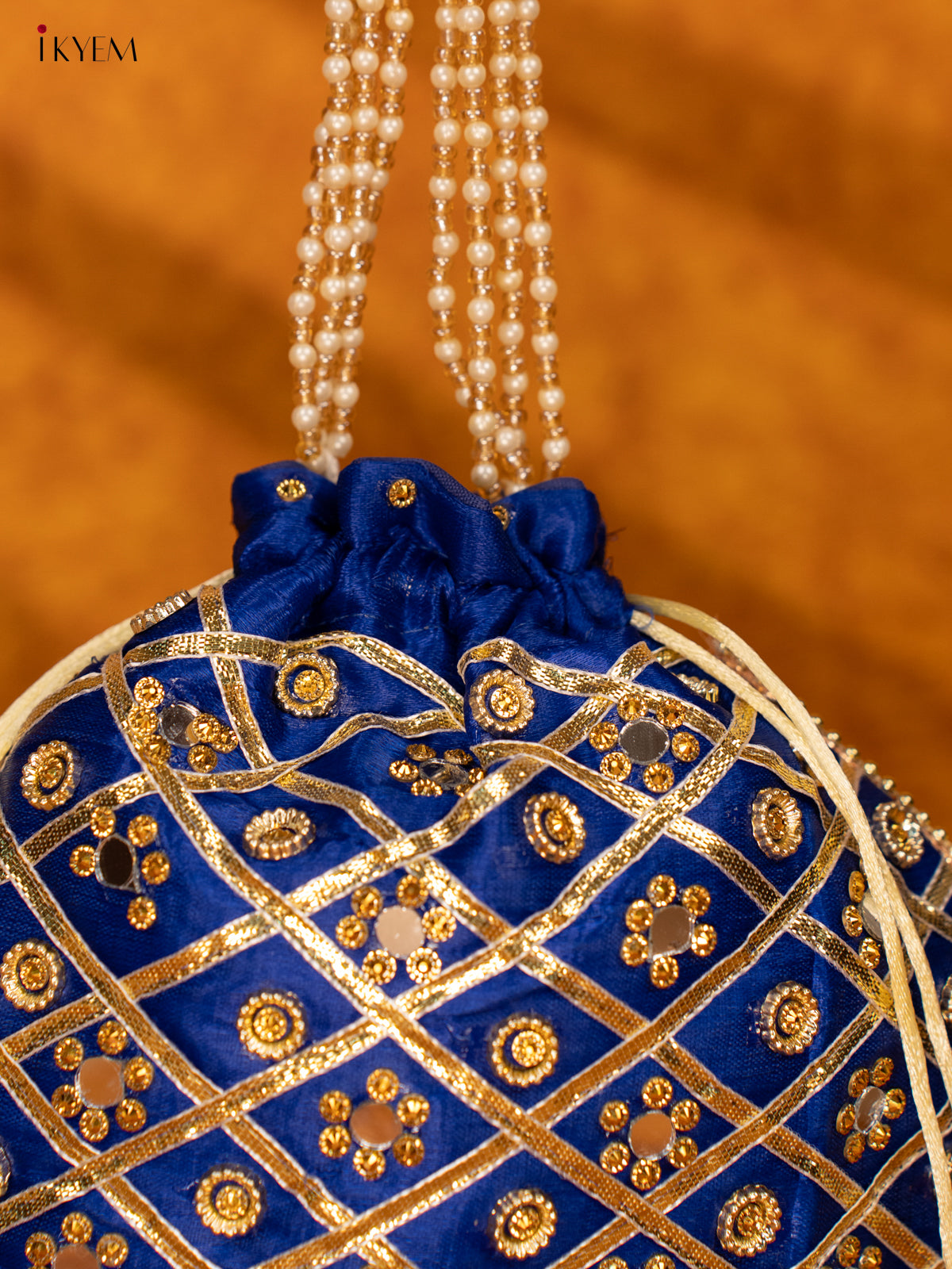 Designer Potli Bag with Mirror Work - Blue - KA18158