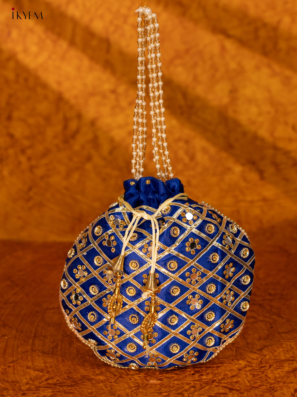 Designer Potli Bag with Mirror Work - Blue - KA18158