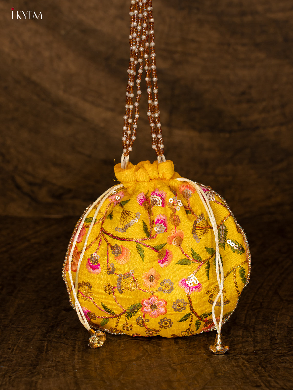 Designer Floral Potli Bag - Yellow - KA18160