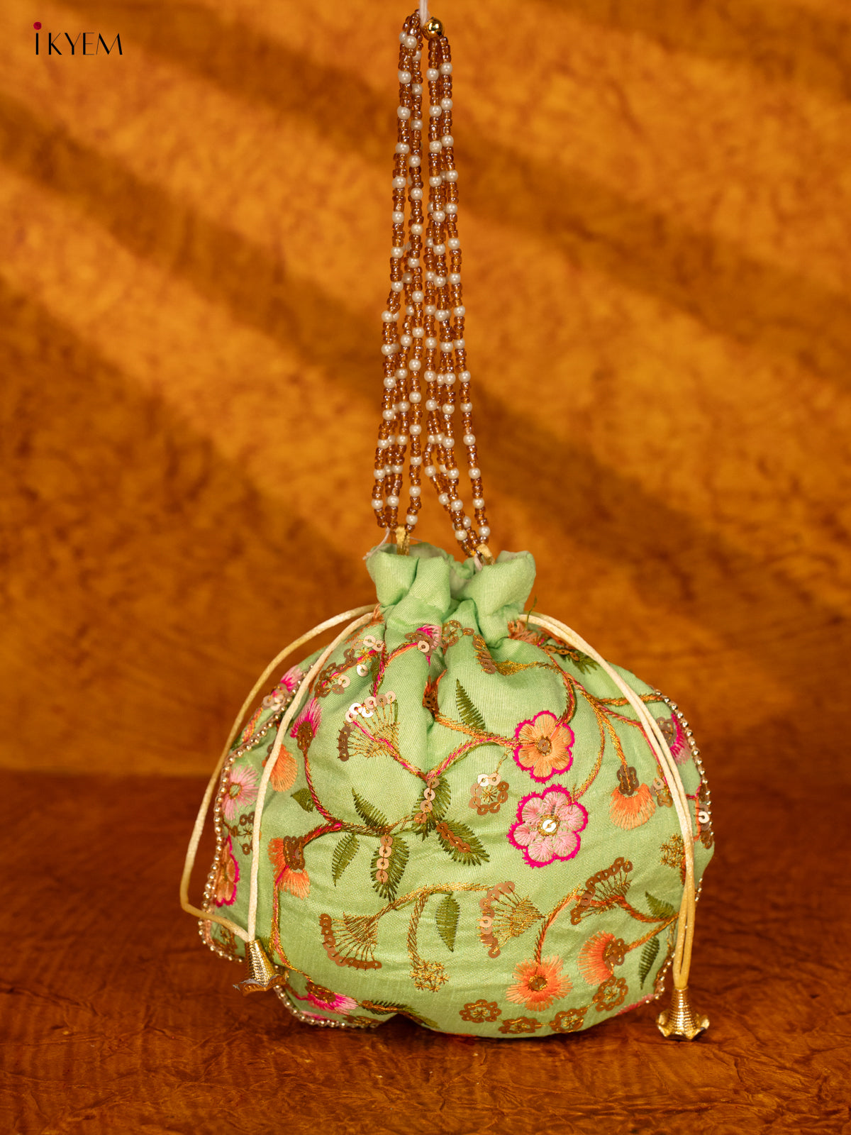 Designer Floral Potli Bag - Green - KA18162