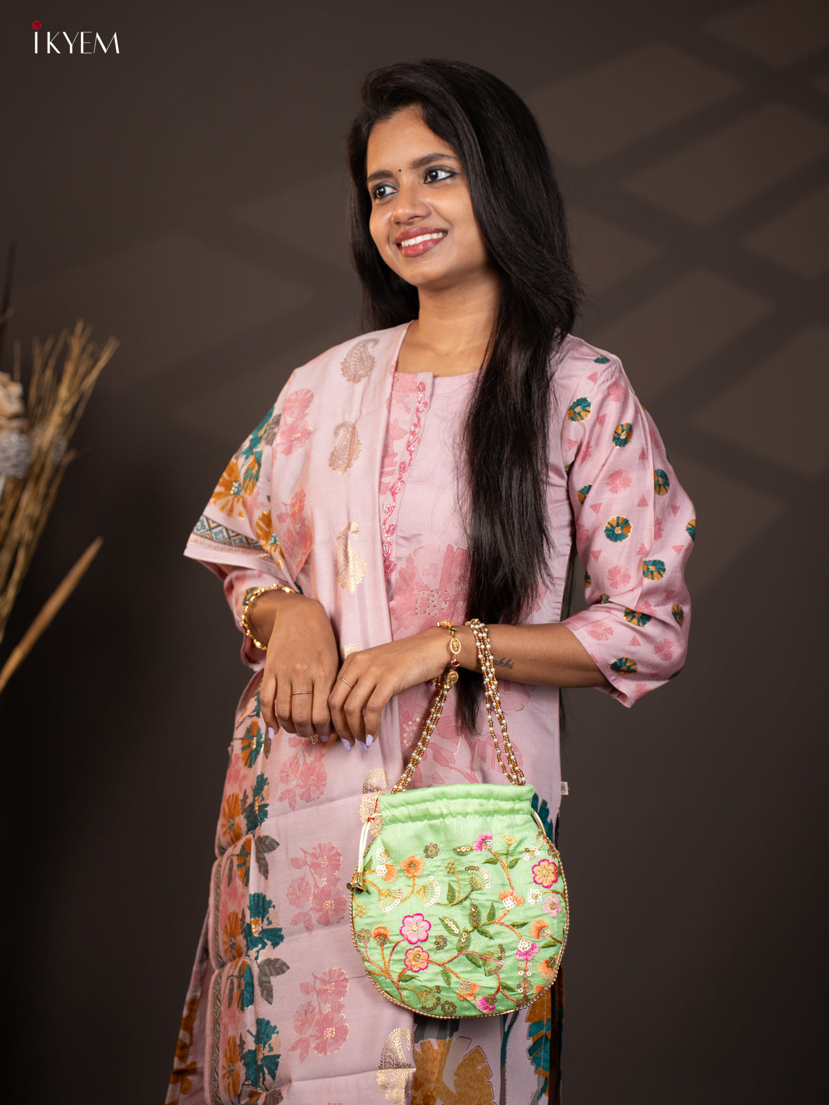 Designer Floral Potli Bag - Green - KA18162