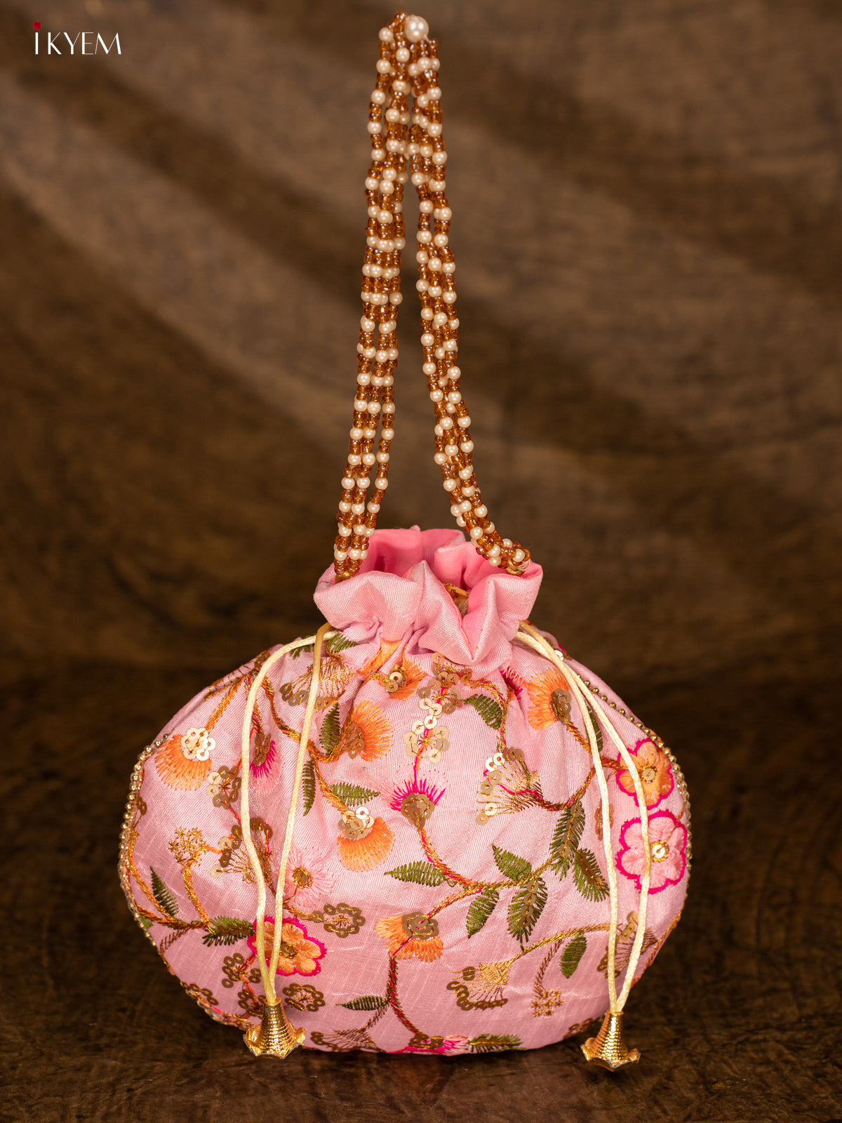 Designer Floral Potli Bag - Pink - KA18163