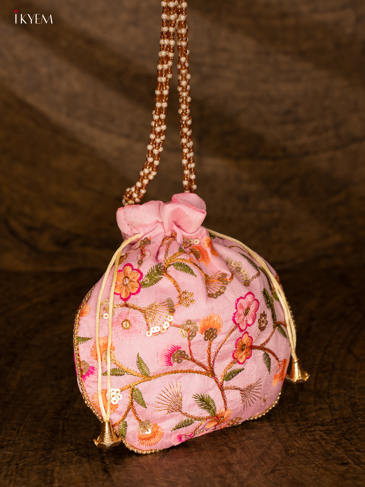 Designer Floral Potli Bag - Pink - KA18163