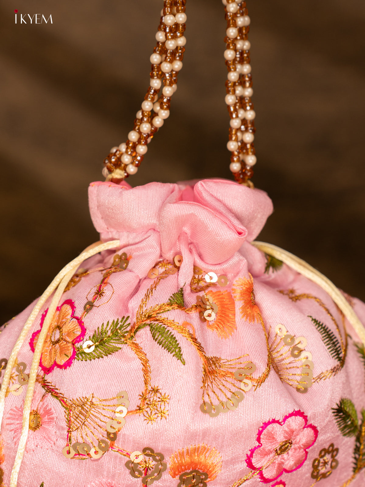 Designer Floral Potli Bag - Pink - KA18163