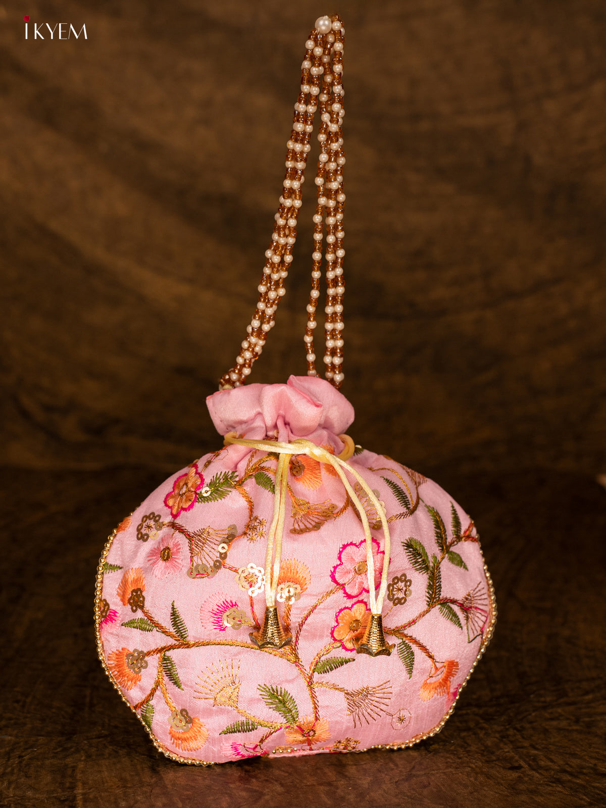 Designer Floral Potli Bag - Pink - KA18163