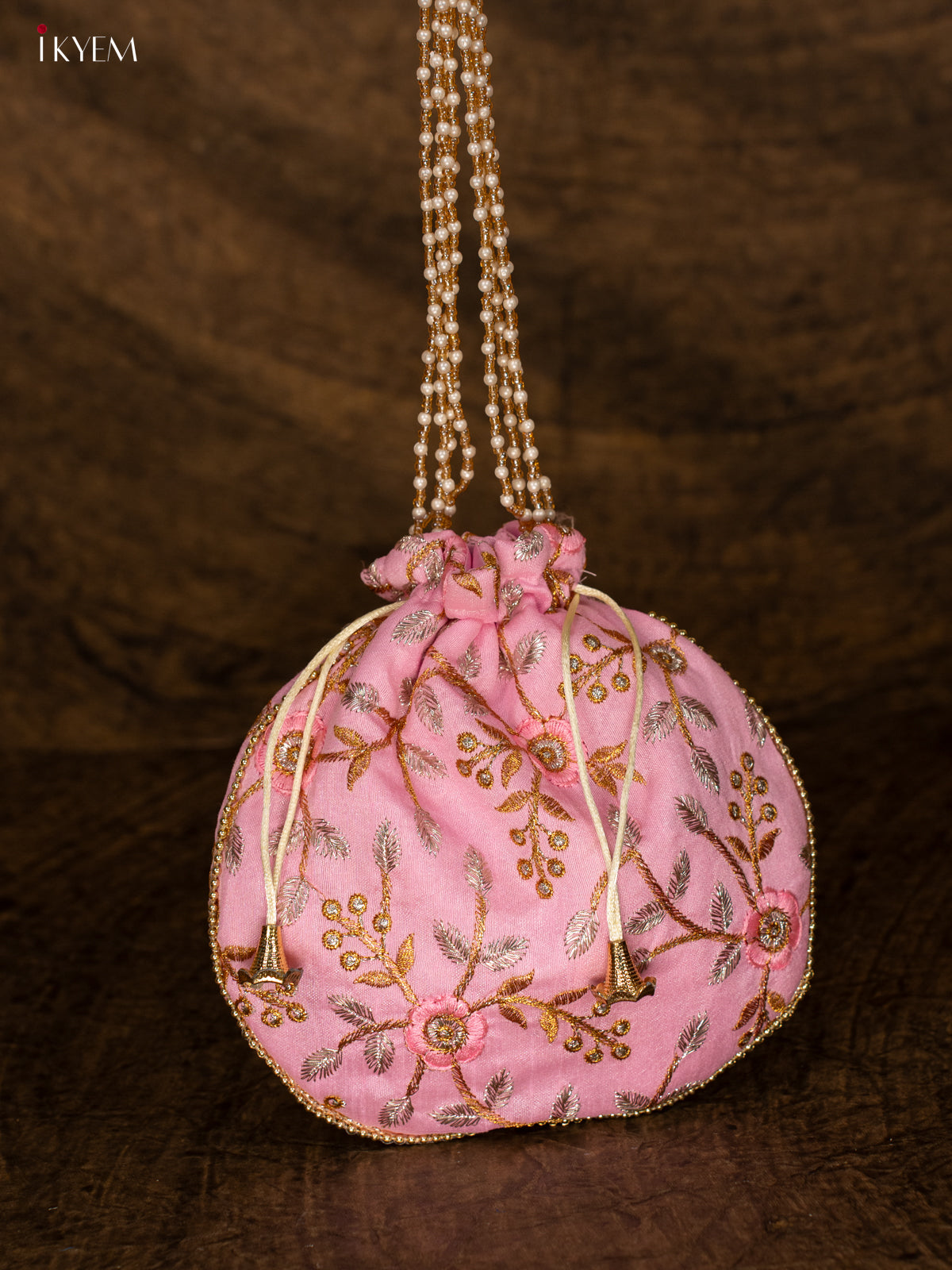 Designer Embroidered Potli Bag - Pink- KA18165