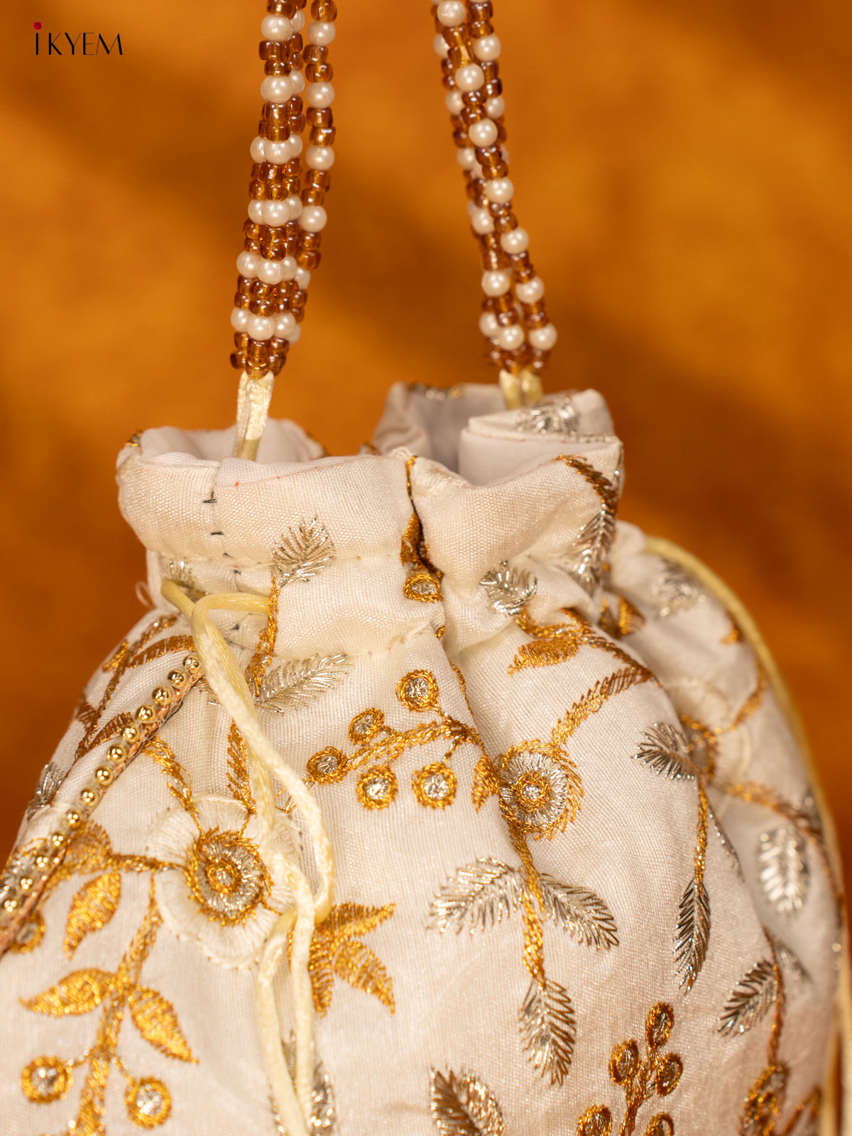 Designer Embroidered Potli Bag - Off White - KA18166