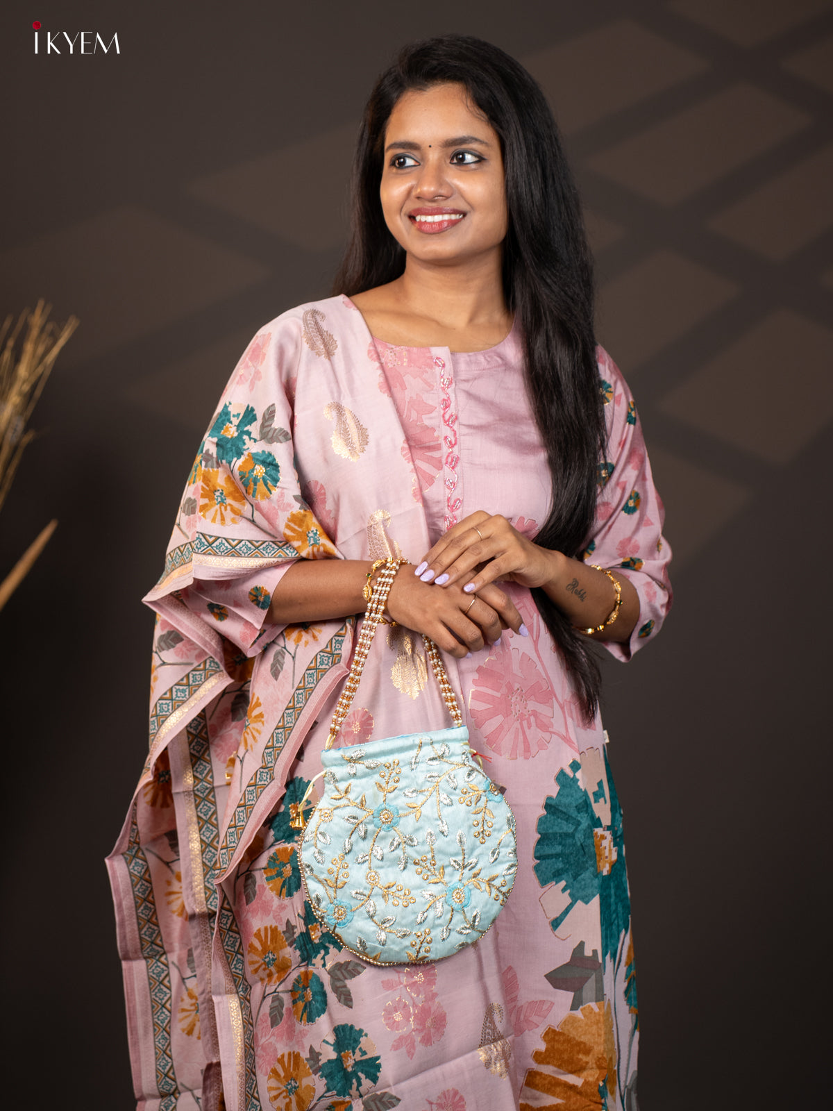 Designer Embroidered Potli Bag - Blue -KA18167