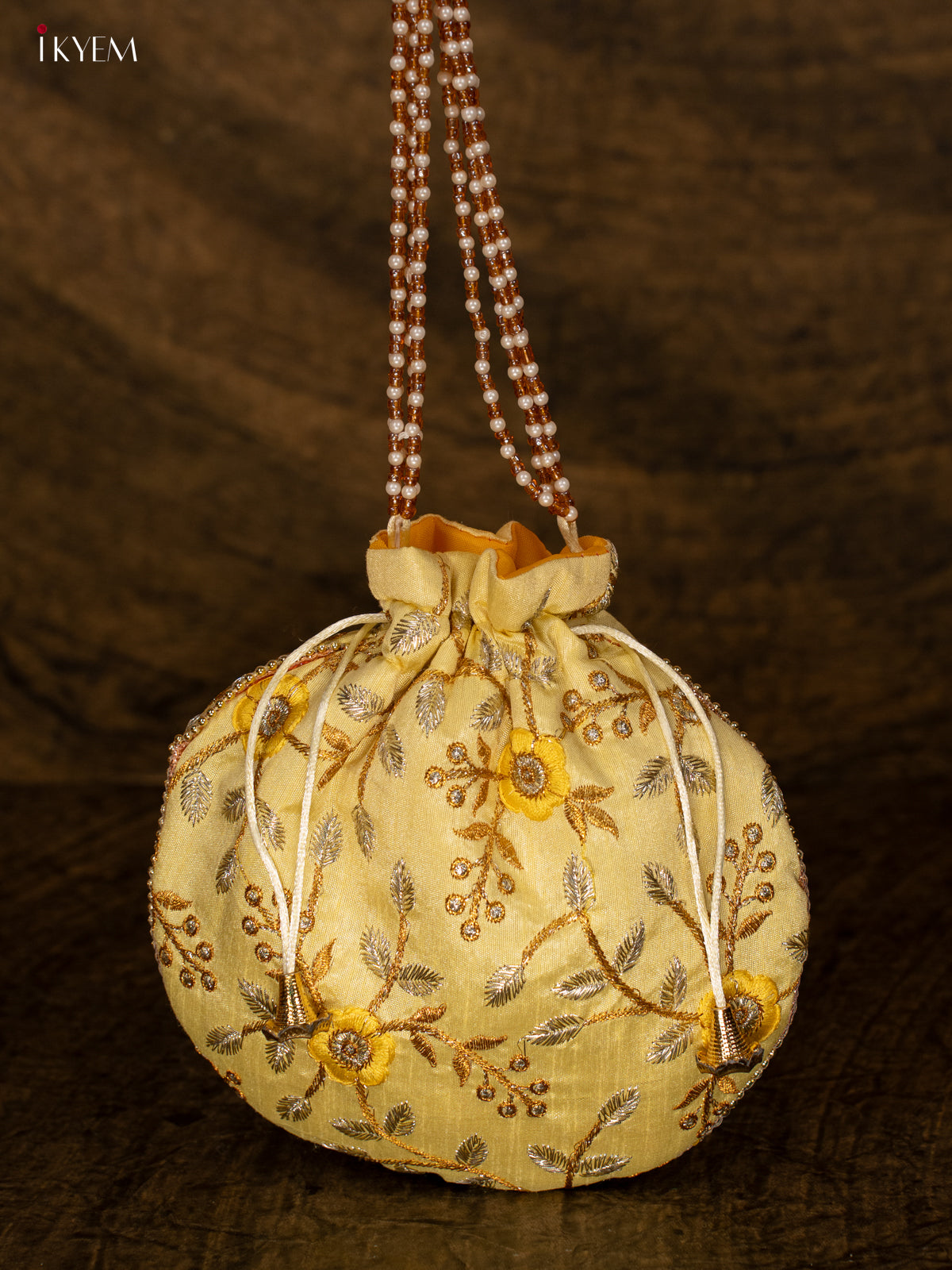 Designer Embroidered Potli Bag - Lemon Yellow - KA18168