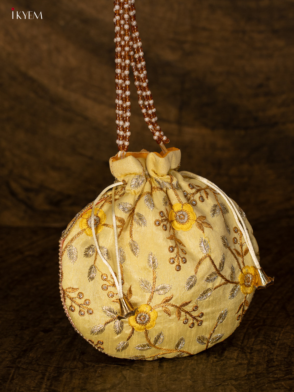 Designer Embroidered Potli Bag - Lemon Yellow - KA18168