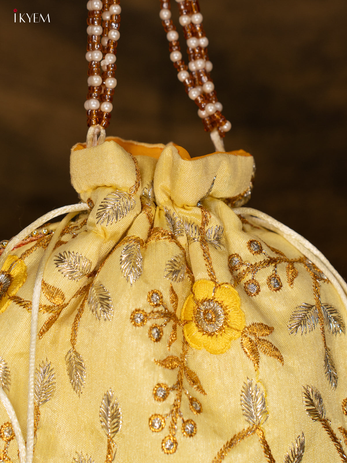 Designer Embroidered Potli Bag - Lemon Yellow - KA18168