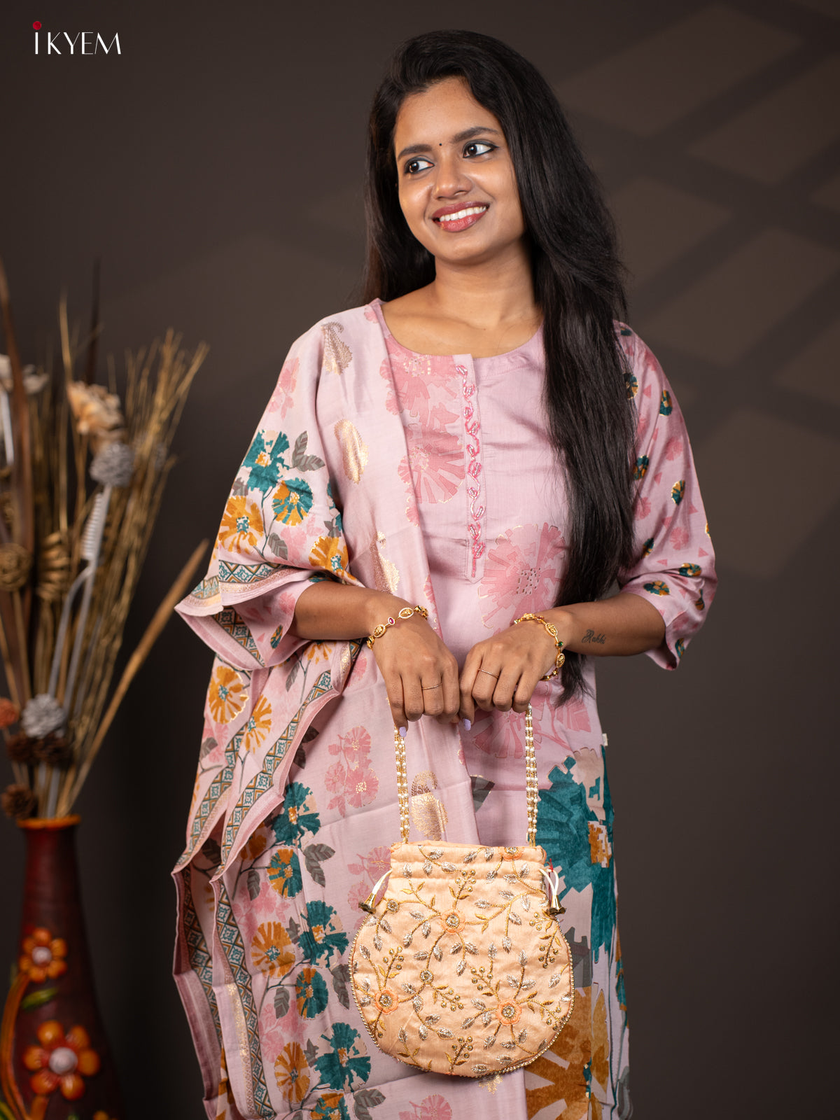 Designer Embroidered Potli Bag - Peach - KA18169