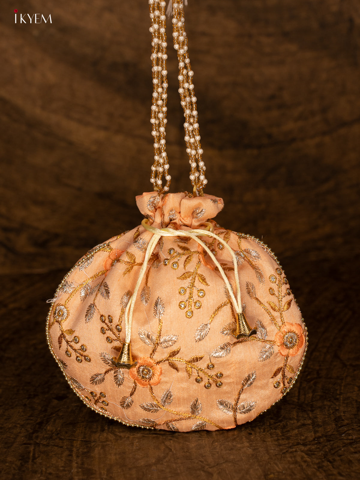 Designer Embroidered Potli Bag - Peach - KA18169