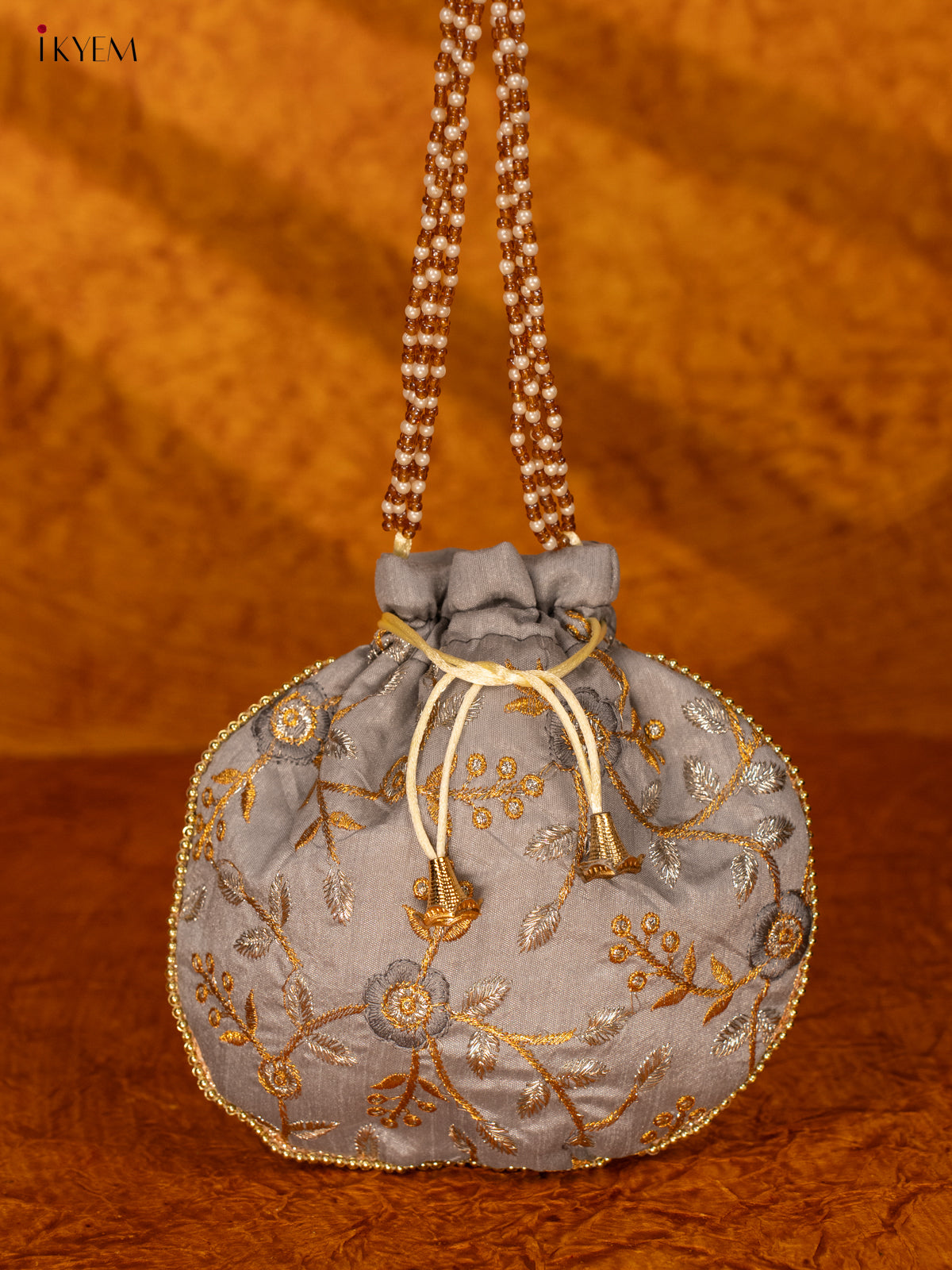 Designer Embroidered Potli Bag - Grey - KA18170