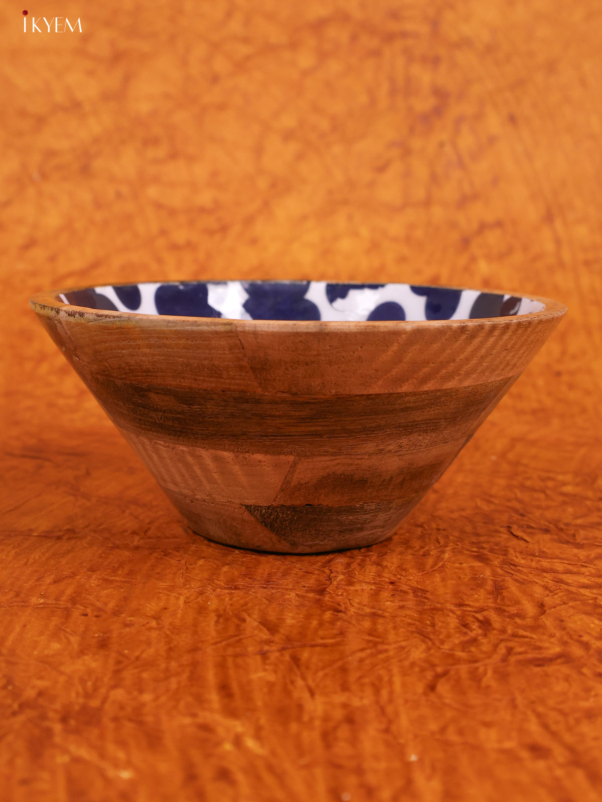 Wooden crockery Mango Large Bowl - White with Blue - KA22113