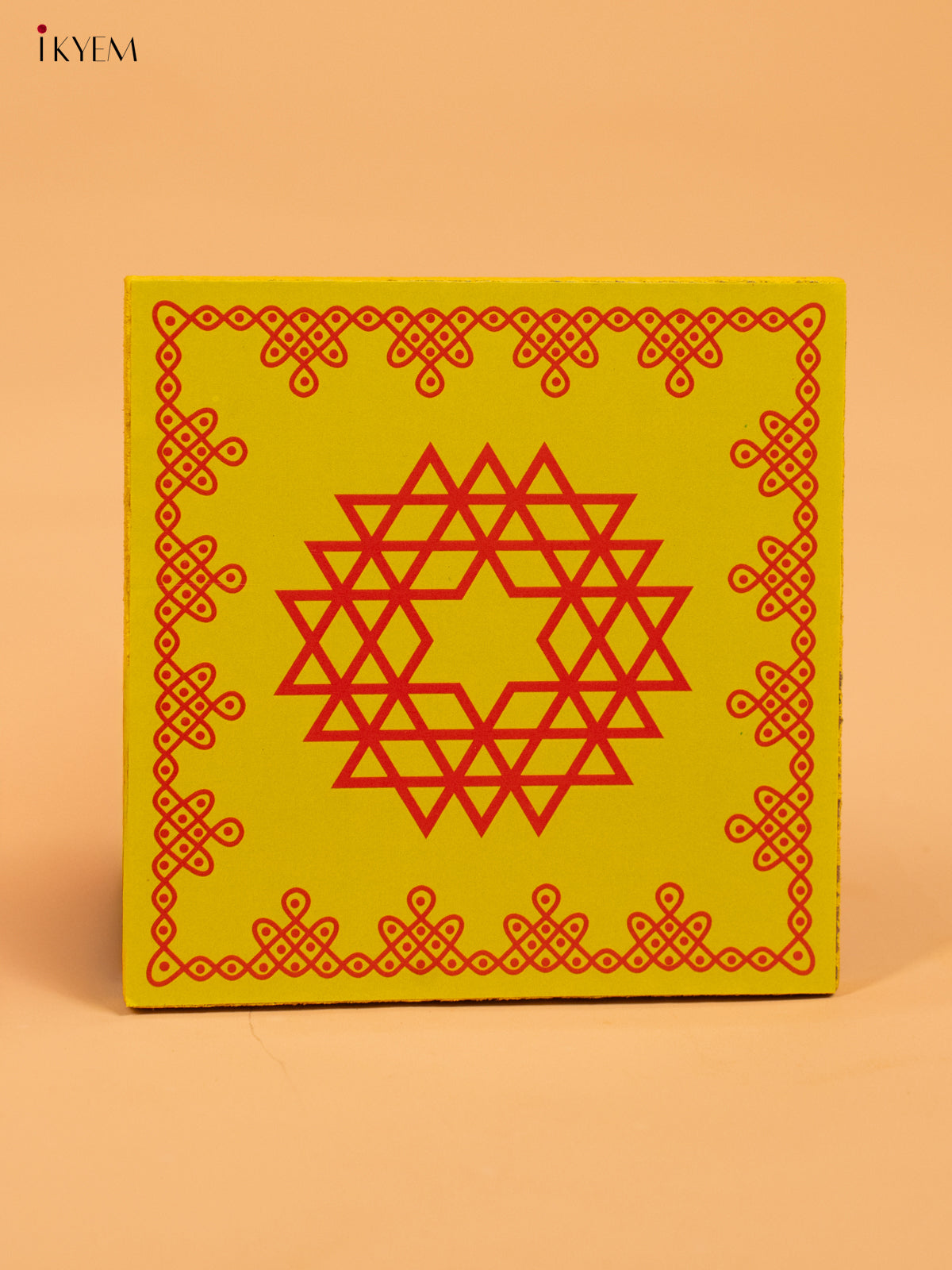 Wooden Square Kolam Manai (4x4) - Aishwarya Kolam - Plain - KA30115