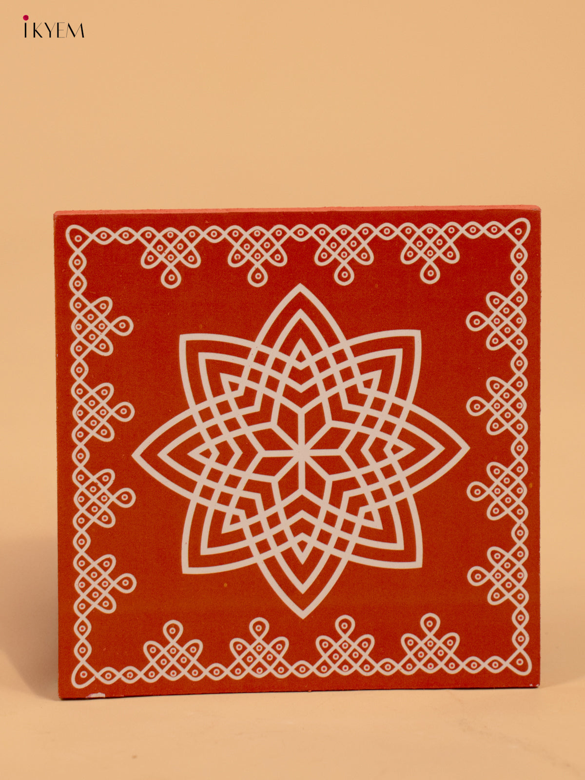 Wooden Square Kolam Manai (4x4) - Hrudaya Kamalam - Plain - KA30116