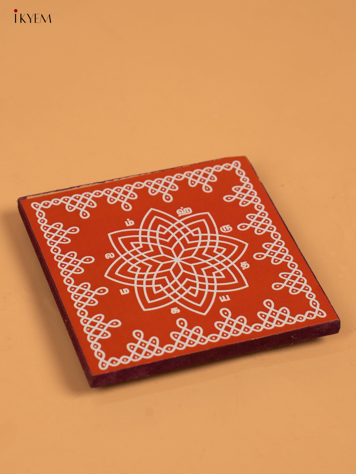 Wooden Square Kolam Manai (4x4) - Hrudaya Kamalam - KA30117