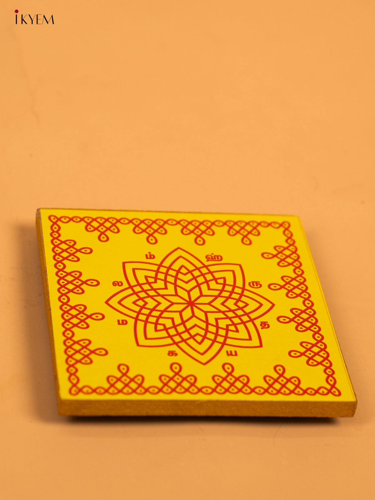 Wooden Square Kolam Manai (4x4) - Hrudaya Kamalam - KA30117