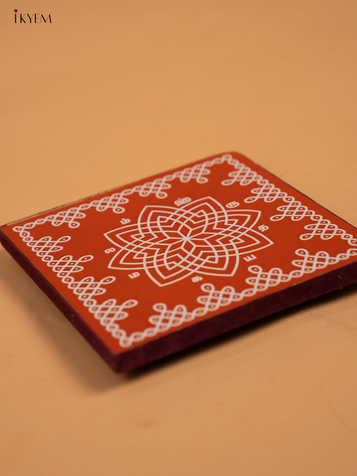 Wooden Square Kolam Manai (4x4) - Hrudaya Kamalam - KA30117