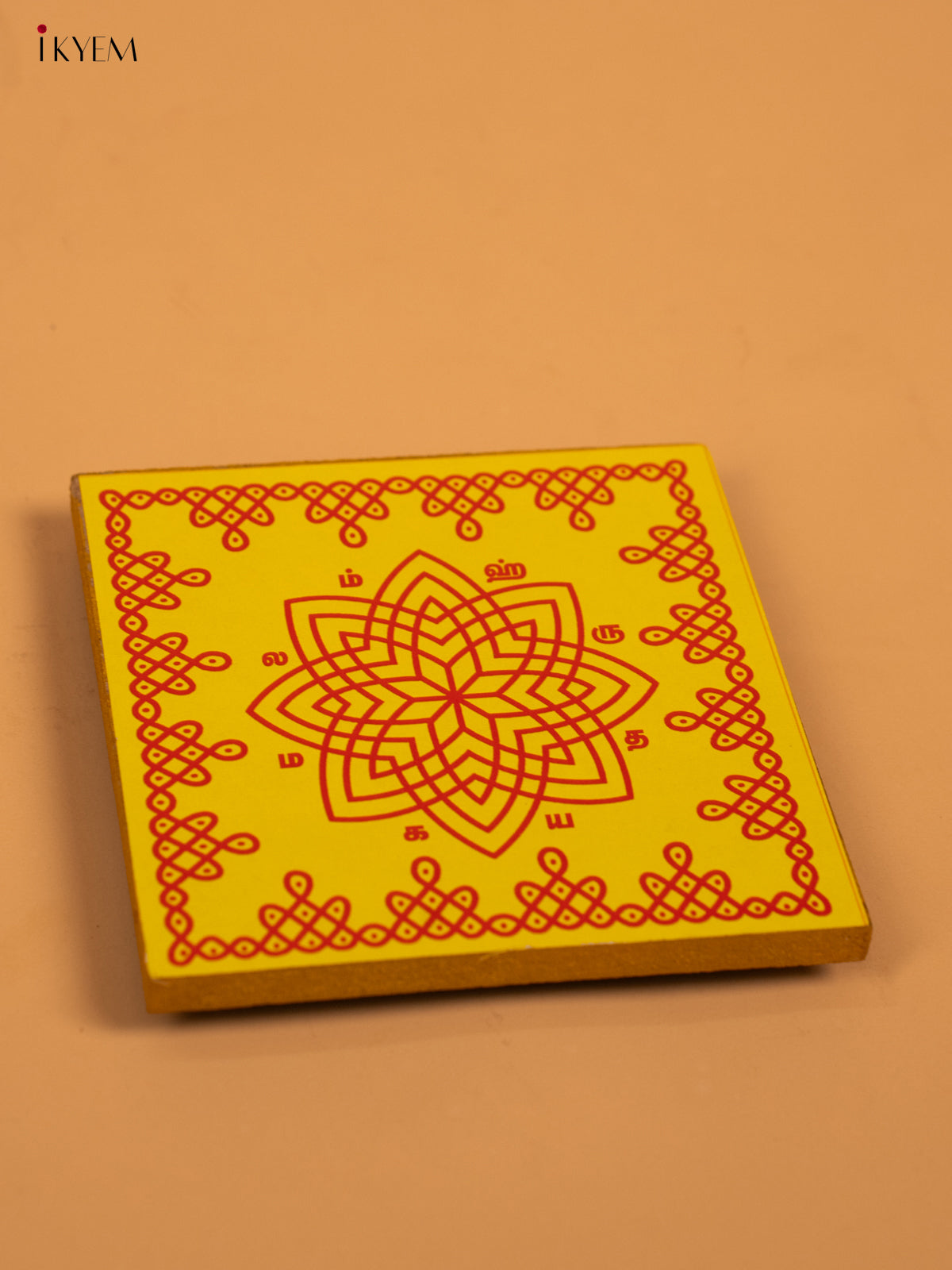 Wooden Square Kolam Manai (4x4) - Hrudaya Kamalam - KA30117