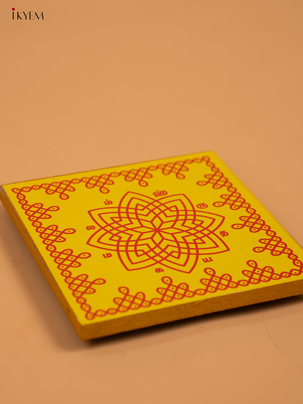 Wooden Square Kolam Manai (4x4) - Hrudaya Kamalam - KA30117