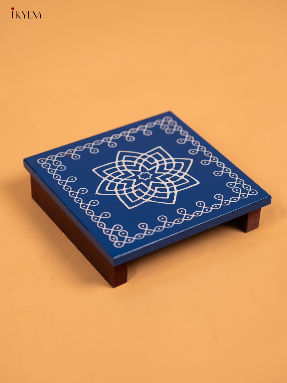 Wooden Square Kolam Manai (5x5) - Hrudaya Kamalam- KA30121