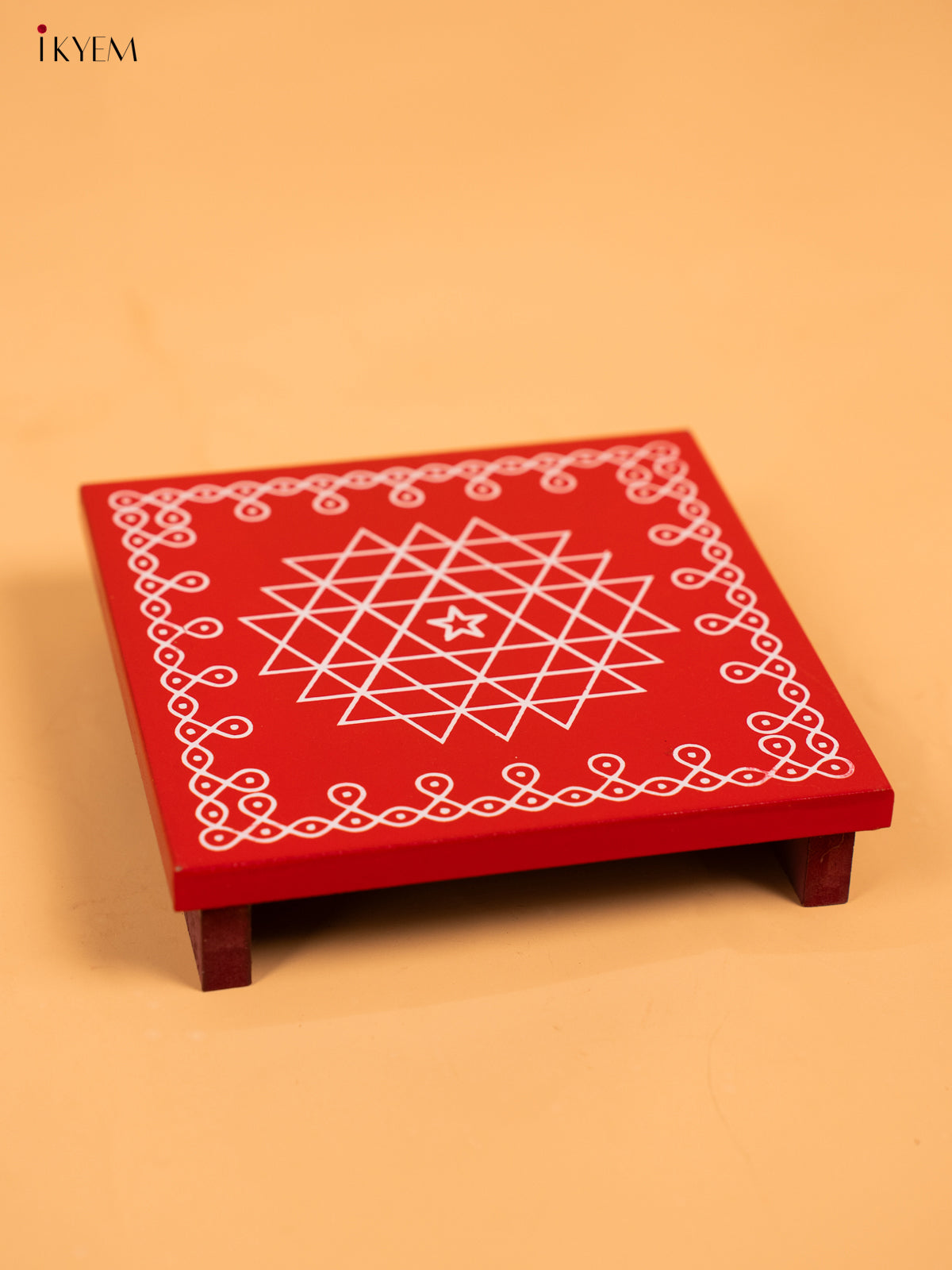 Wooden Square Kolam Manai (6x6) - Aishwarya Kolam - KA30122