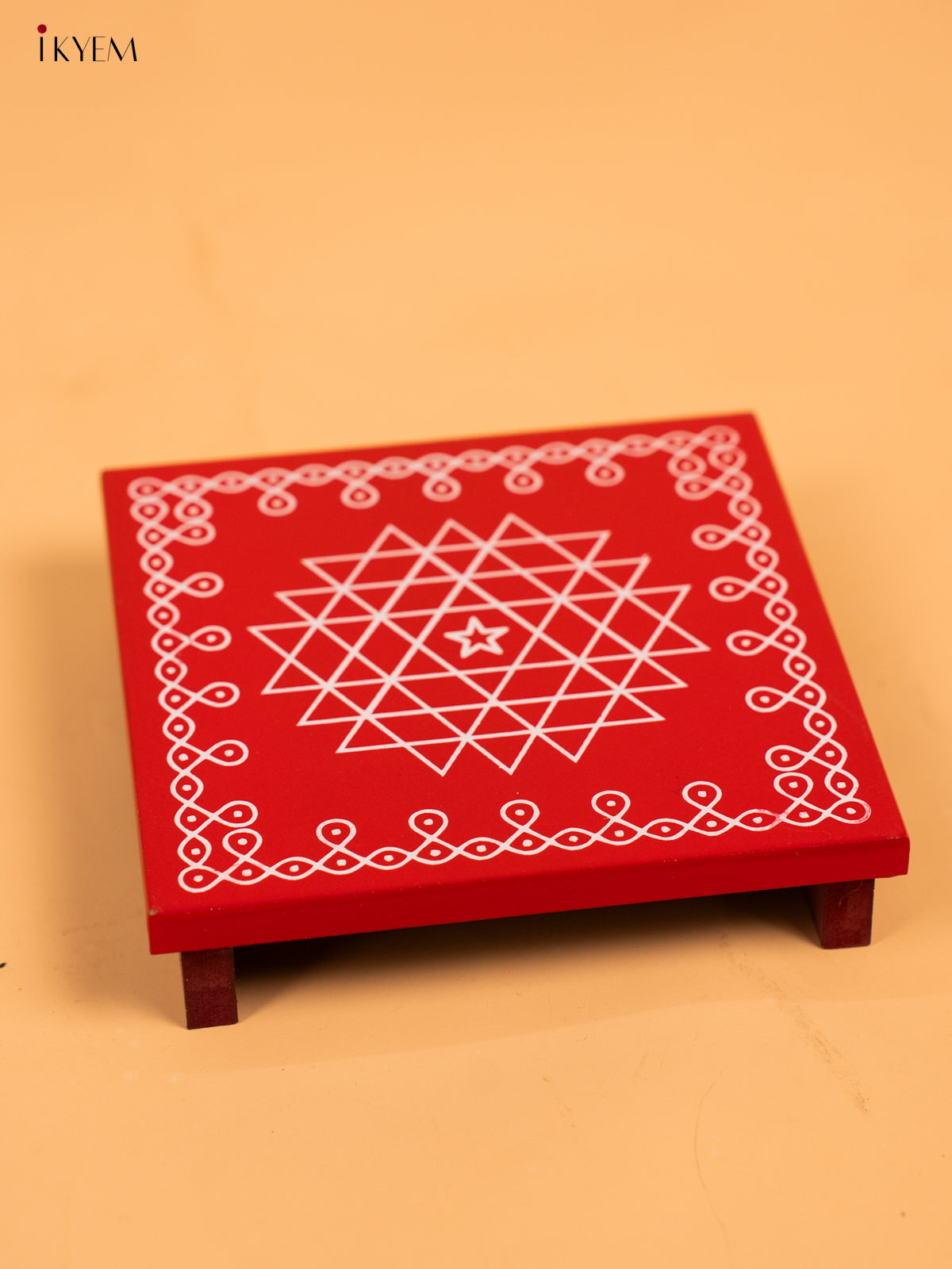 Wooden Square Kolam Manai (6x6) - Aishwarya Kolam - KA30122