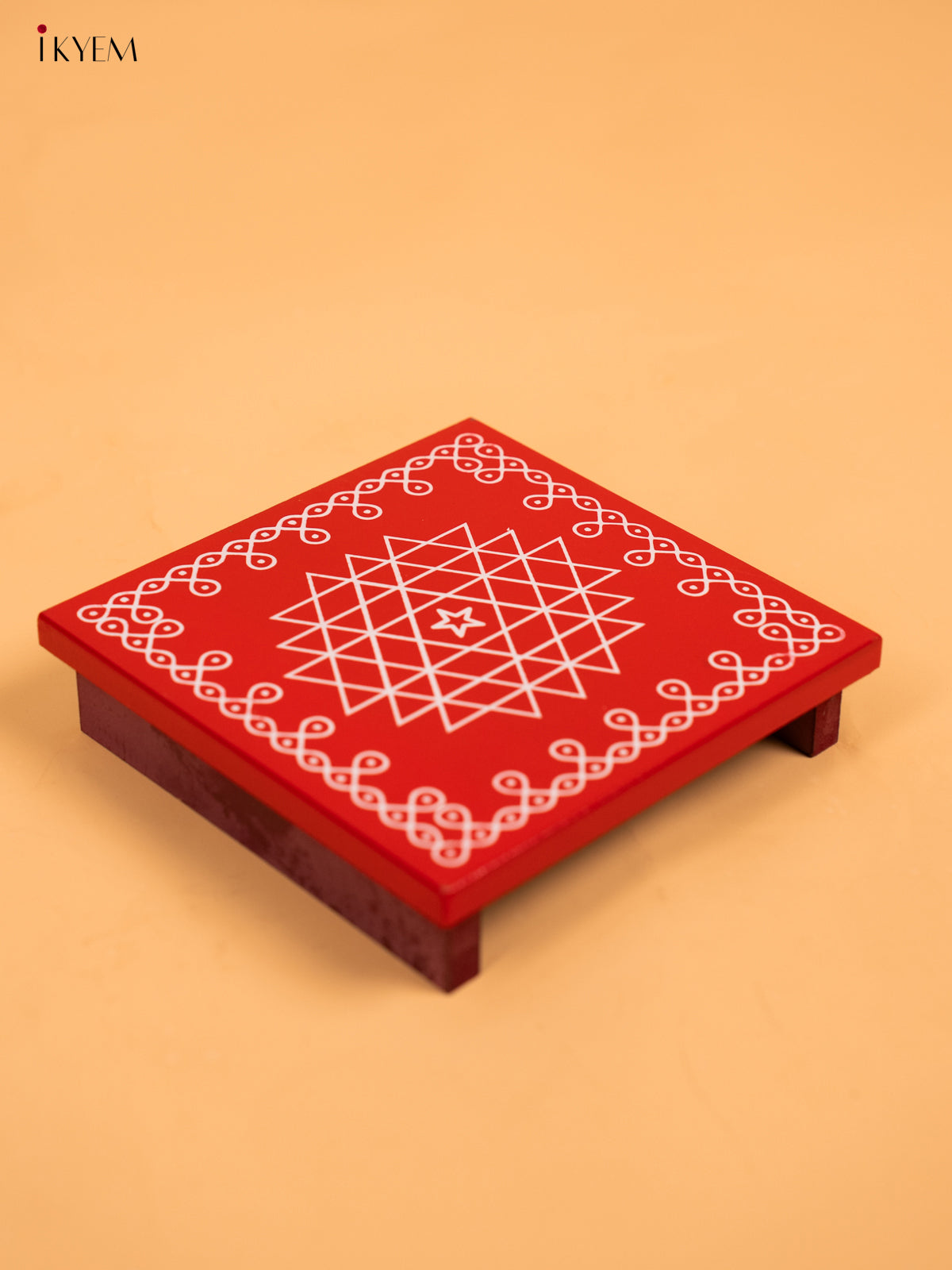 Wooden Square Kolam Manai (6x6) - Aishwarya Kolam - KA30122