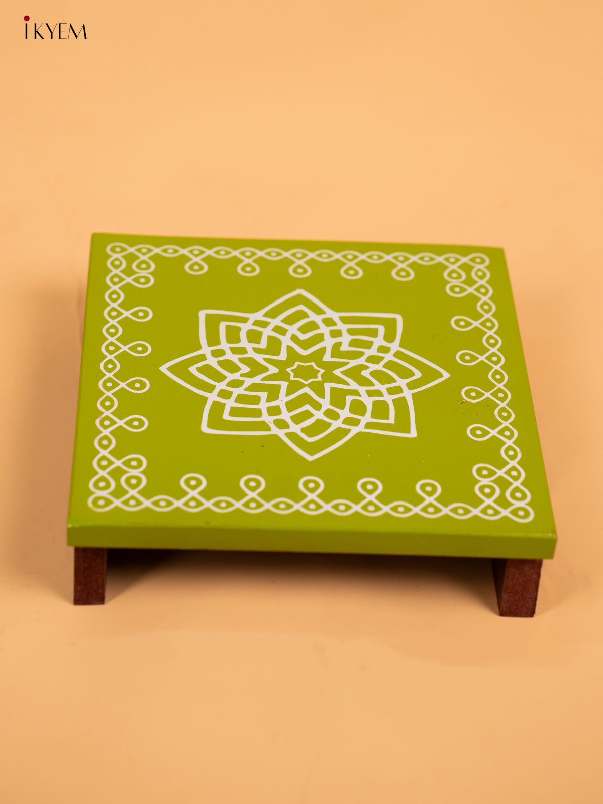 Wooden Square Kolam Manai (6x6) - Hrudaya Kamalam - KA30123