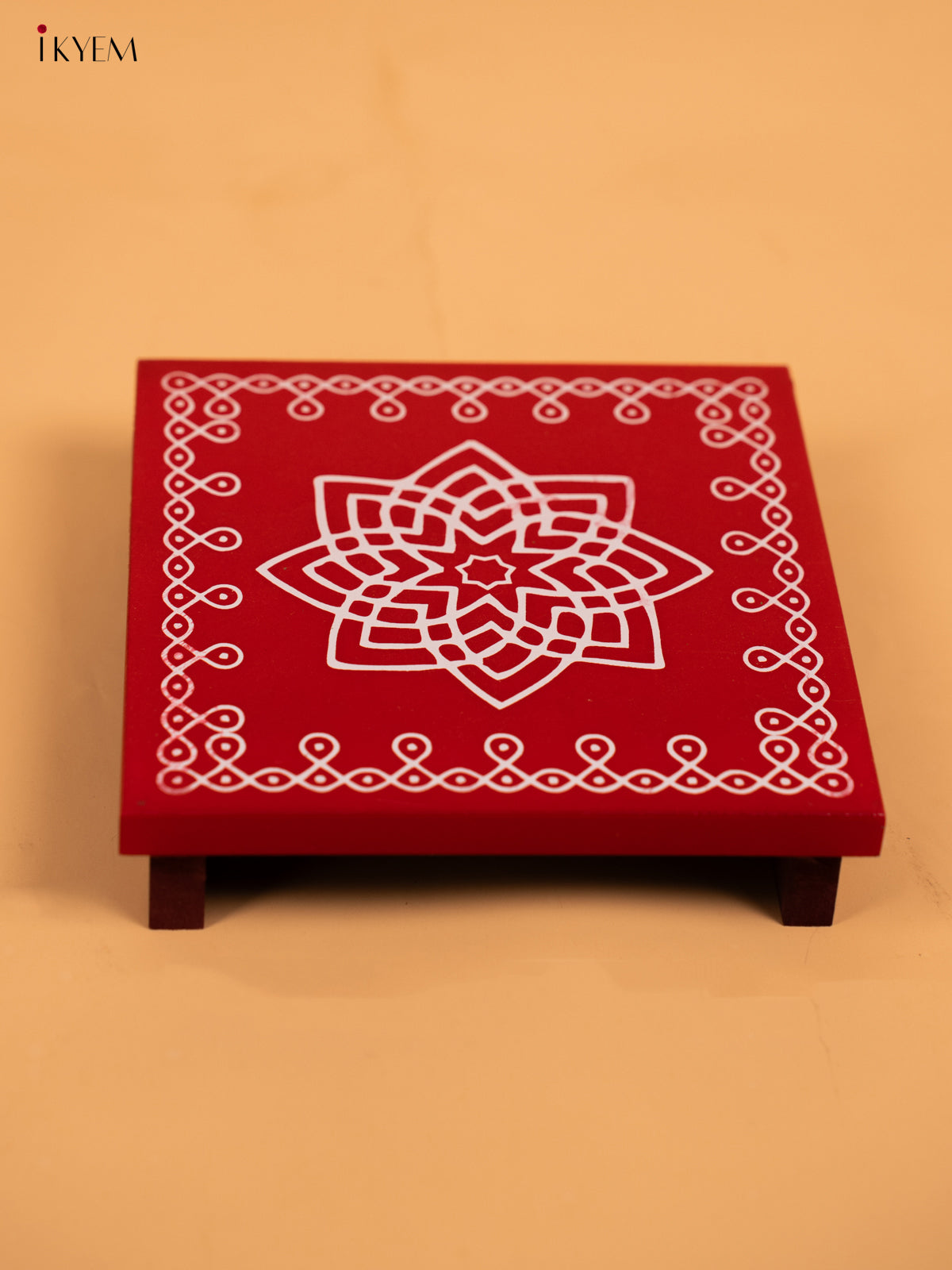 Wooden Square Kolam Manai (6x6) - Hrudaya Kamalam - KA30123