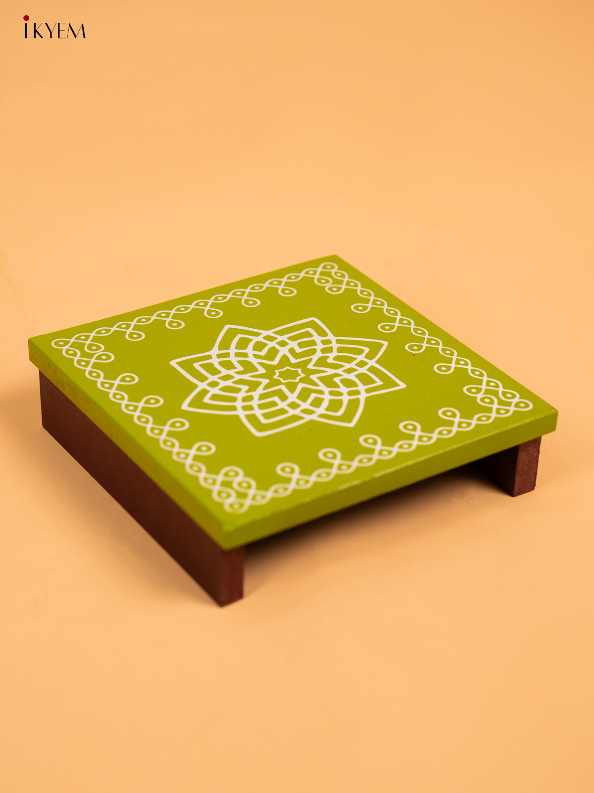 Wooden Square Kolam Manai (6x6) - Hrudaya Kamalam - KA30123