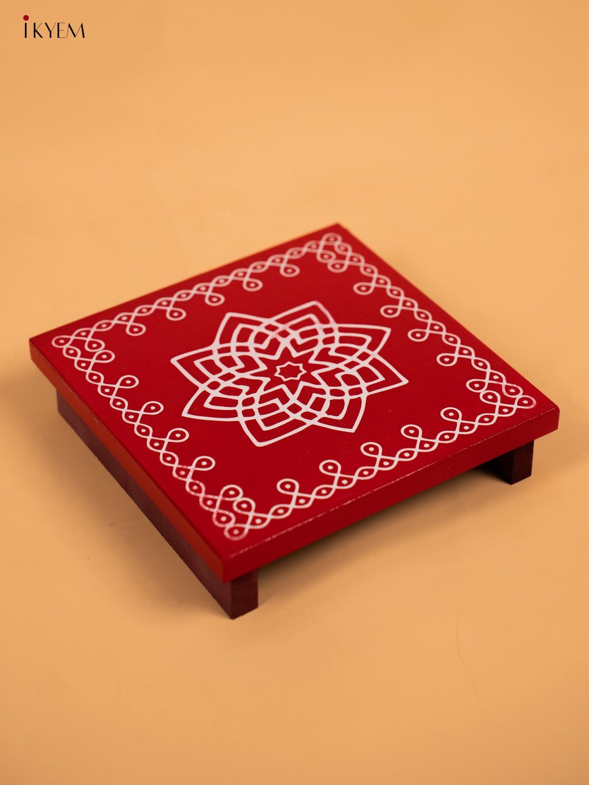 Wooden Square Kolam Manai (6x6) - Hrudaya Kamalam - KA30123